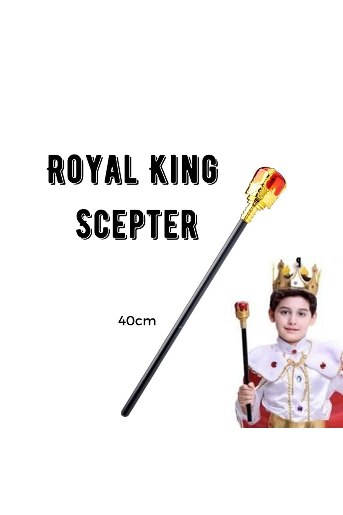 Ethab Ti̇caret &Ccedil;ocuk Boy Altın Renk Kral Tacı Ve Kırmızı Topuzlu Kral Asası