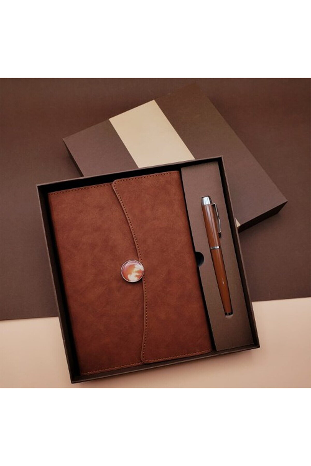 Özel Kutulu Deri̇ Defter Ve Roller Kalem Seti̇
