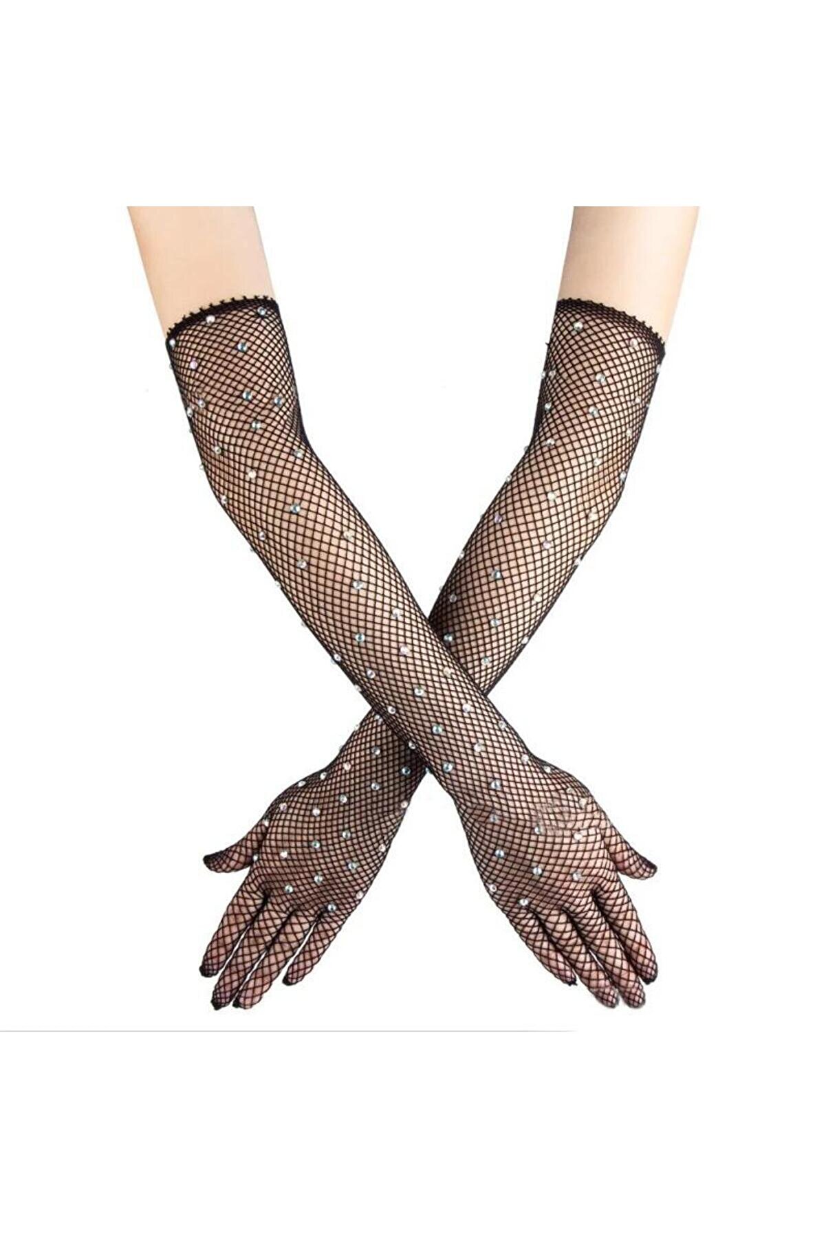 Ethab Ti̇caret Si̇yah İnci̇li̇ Elmas Fi̇le &Ouml;rg&uuml; Uzun Eldi̇ven