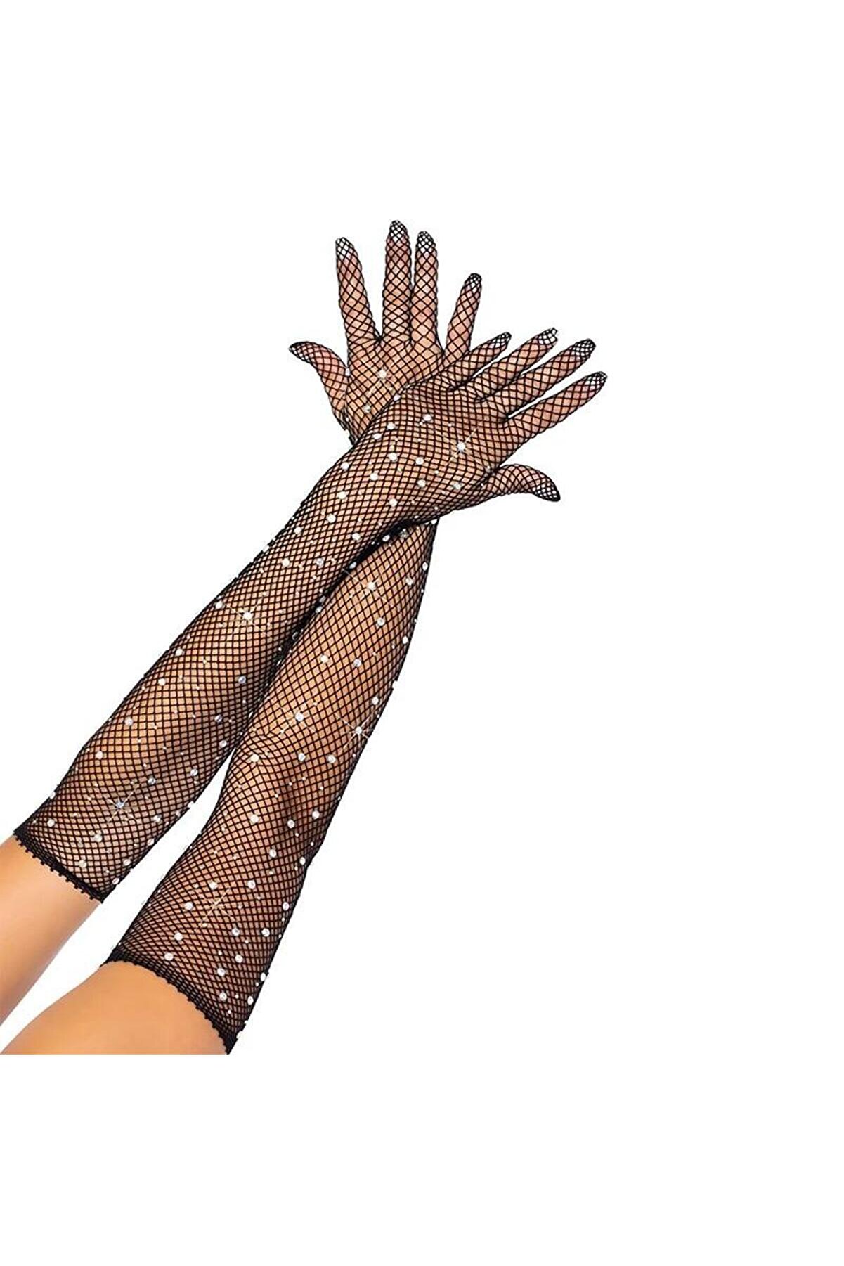 Ethab Ti̇caret Si̇yah İnci̇li̇ Elmas Fi̇le &Ouml;rg&uuml; Uzun Eldi̇ven