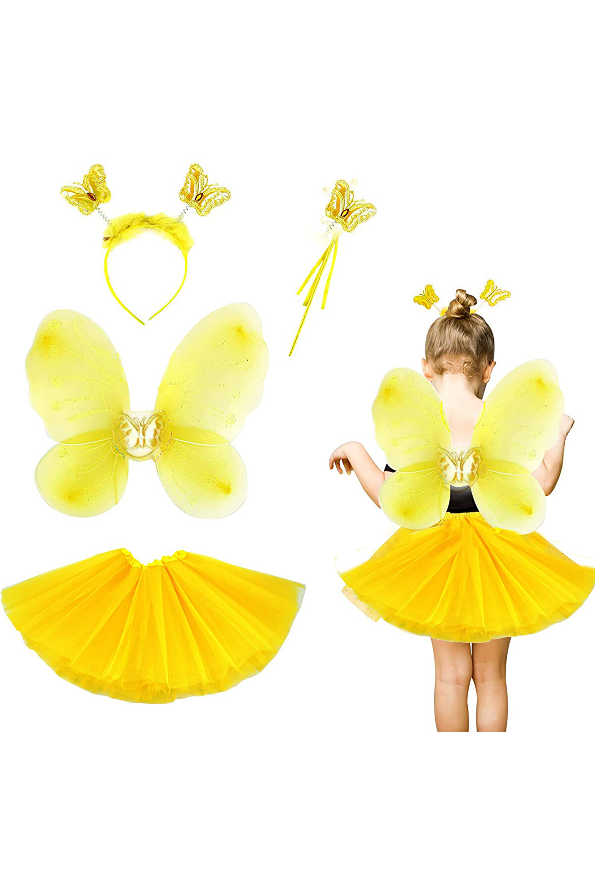 Ethab Ti̇caret Sarı Kelebek Kost&uuml;m&uuml; &Ccedil;ocuk 4 Par&ccedil;a Set