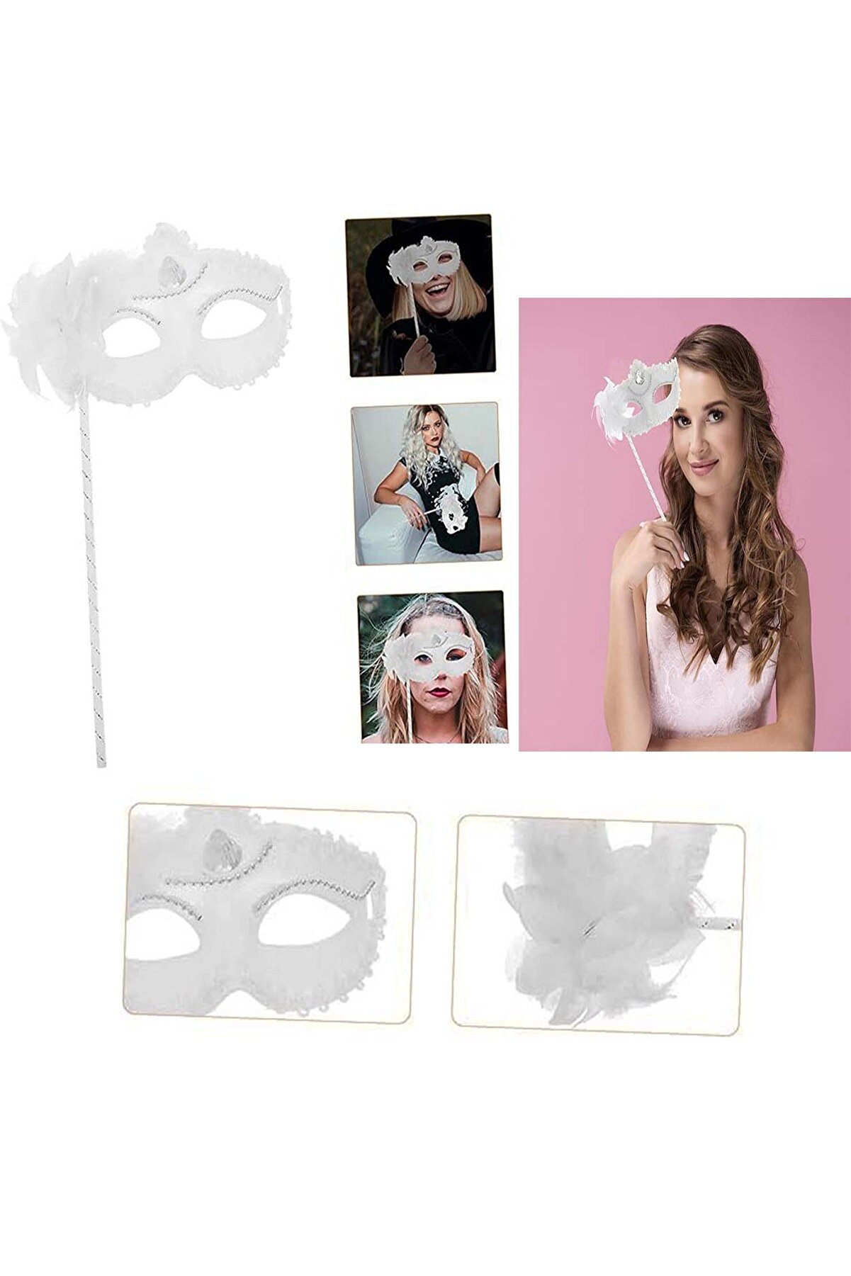 Ethab Ti̇caret Beyaz Işıltılı Tutmalı Fotoğraf &Ccedil;eki̇mi̇ Maskesi̇