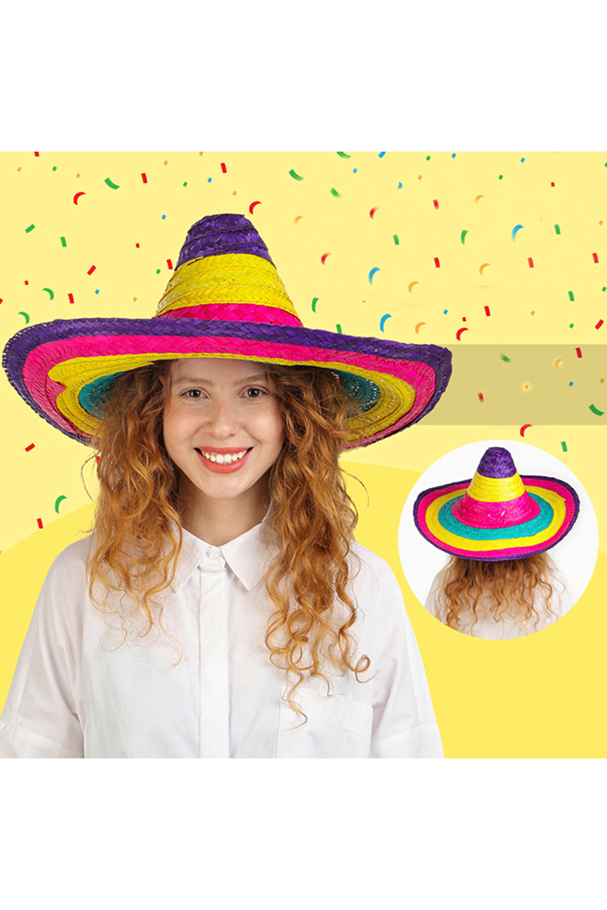 Ethab Ti̇caret Sombrero Meksi̇ka Şapkası Renkli̇ &Ouml;rme Hasır &Ccedil;ocuk Boy