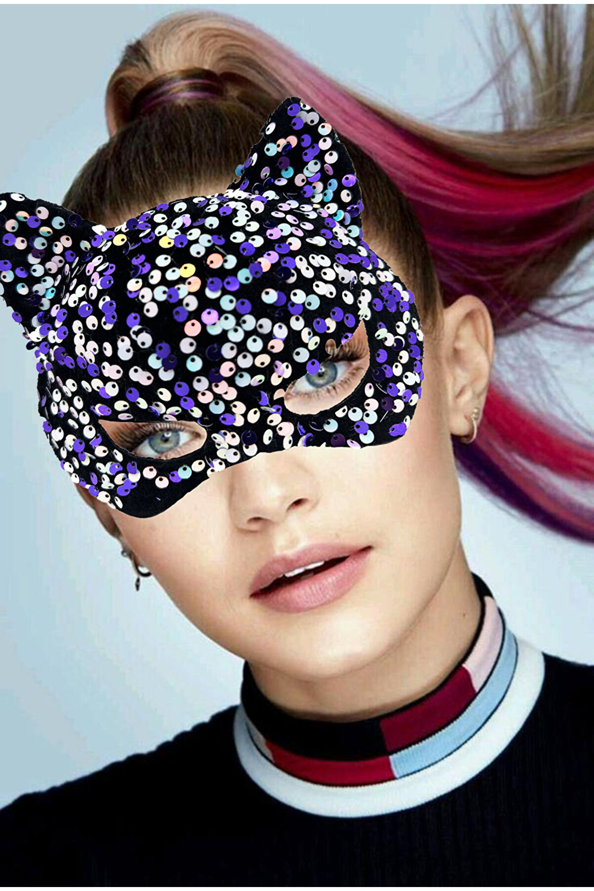 Ethab Ti̇caret Si̇yah Kadi̇fe Mor Beyaz Pullu Parti̇ Maskesi̇