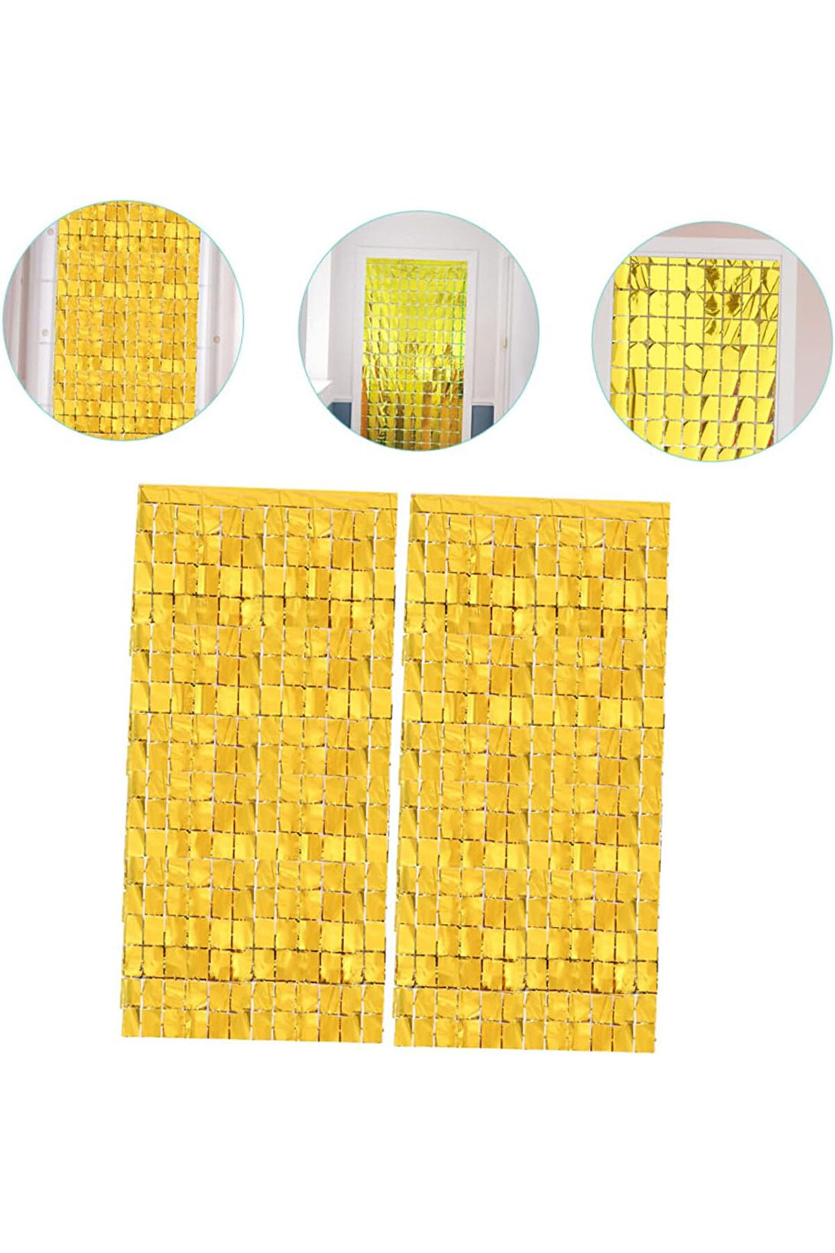 Ethab Ti̇caret Altın Renk Di̇sko Di̇kd&ouml;rtgen Kesi̇m Kapı Perdesi̇ Altın