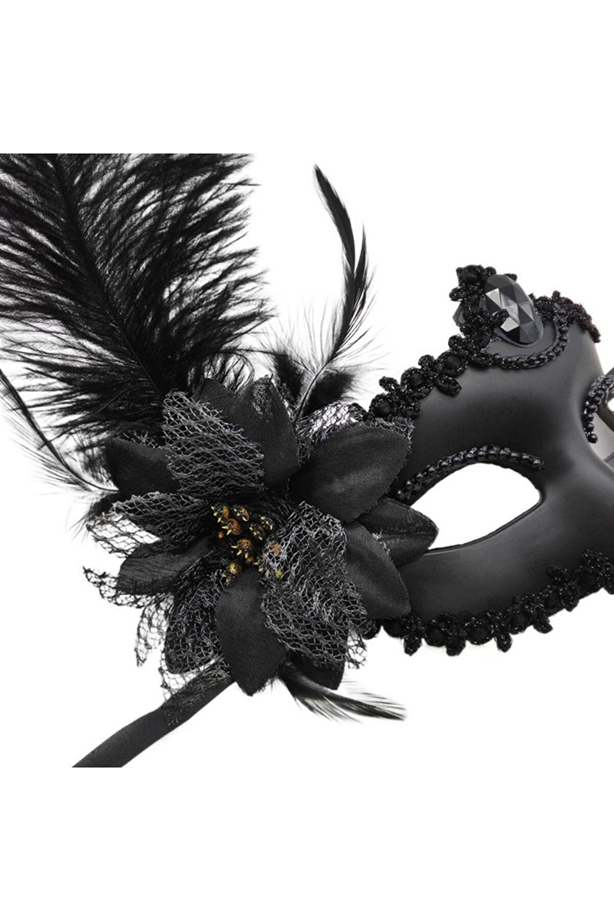 Ethab Ti̇caret Si̇yah Mat Renk Yandan T&uuml;yl&uuml; G&uuml;ll&uuml; Parti̇ Balo Venedi̇k Maskesi̇