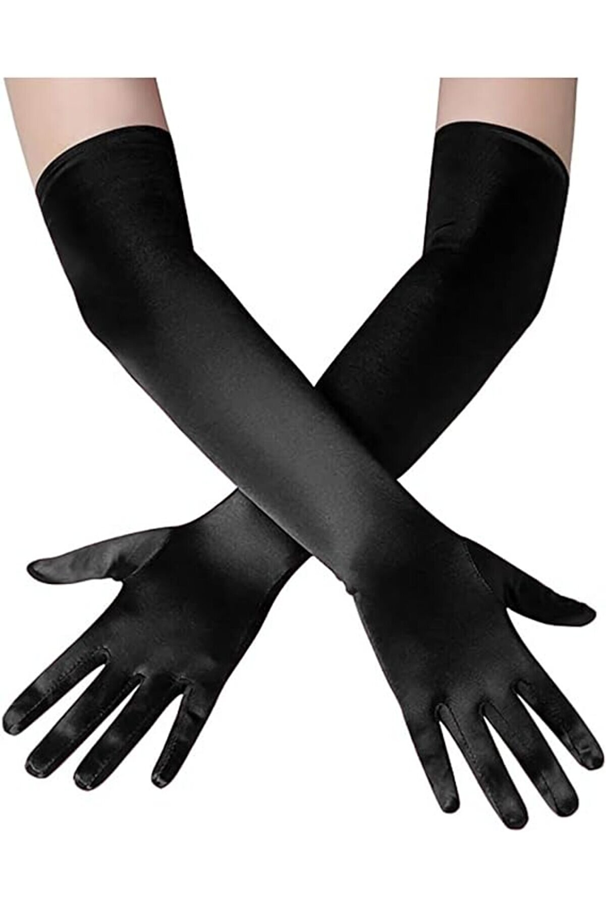 Ethab Ti̇caret Uzun Boy Ekstra Parlak Saten Eldi̇ven Si̇yah Renk