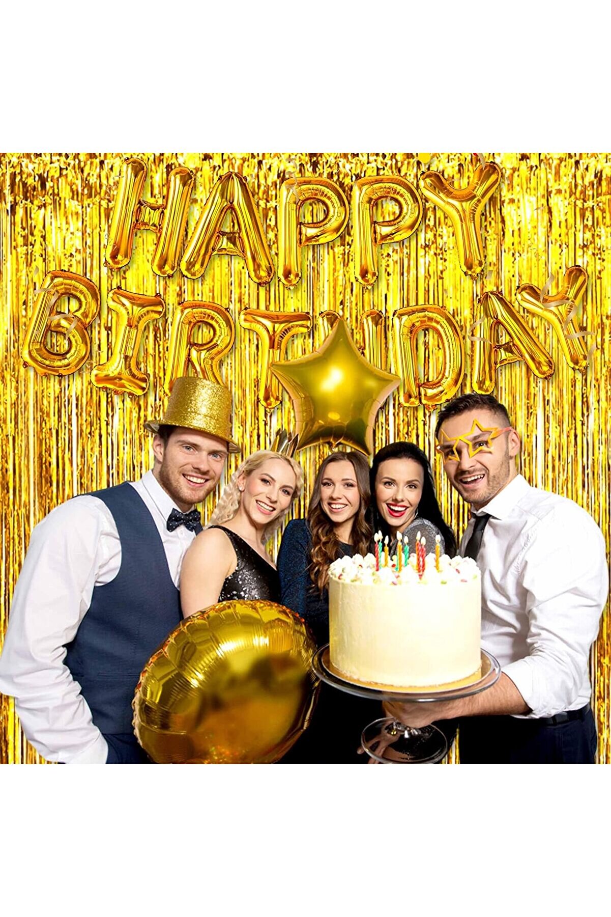 Ethab Ti̇caret Ekstra Metali̇ze Parlak Sa&ccedil;aklı Arka Fon Perde Gold