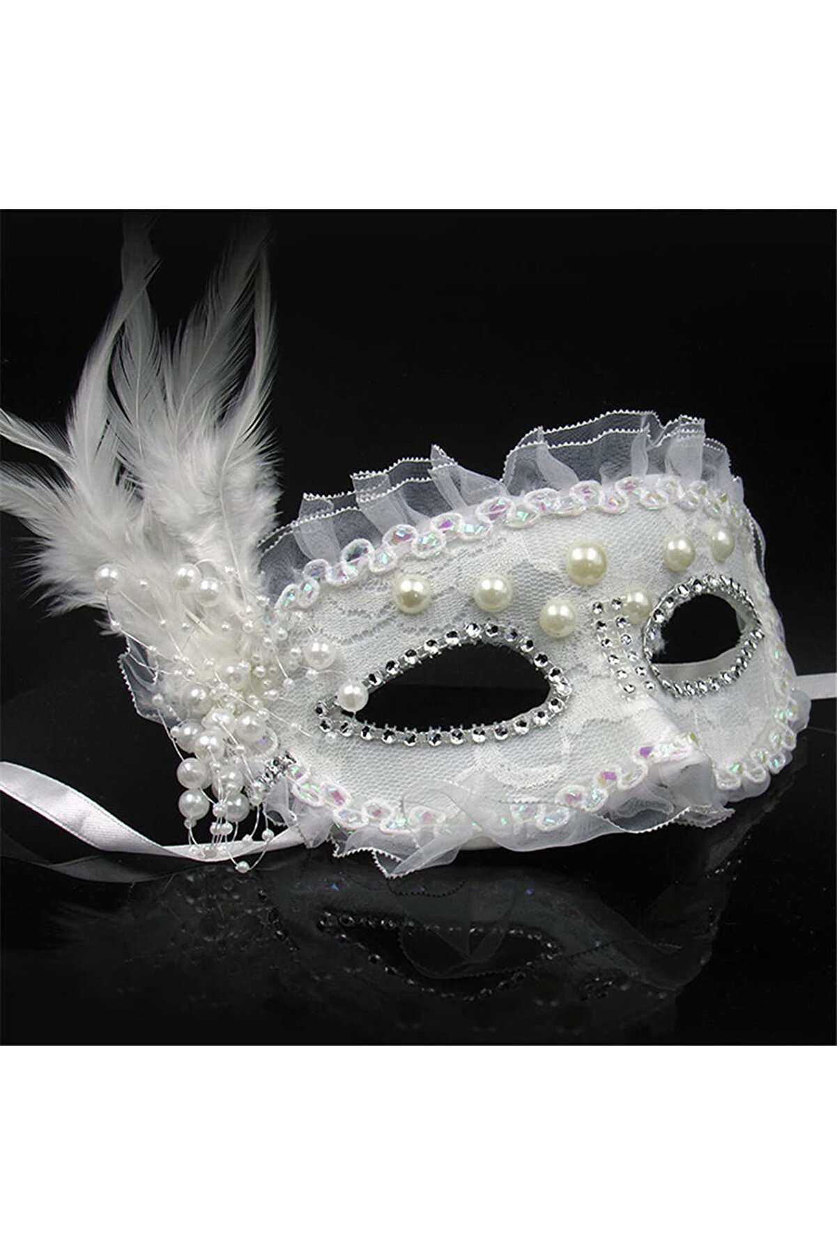 Ethab Ti̇caret Beyaz İnci̇ Taşlı Parti̇ Maskesi̇