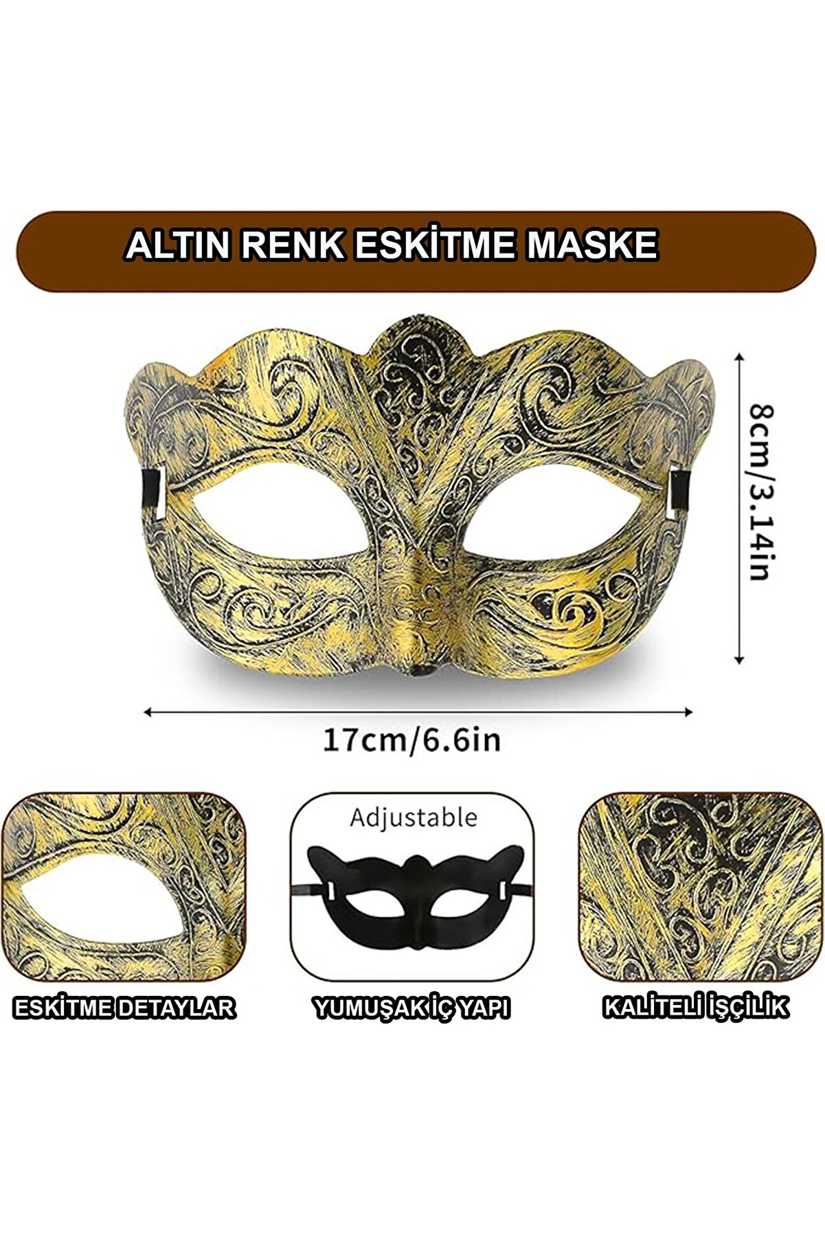 Ethab Ti̇caret Altın Renk Eski̇tme Balo Maskesi̇ &ndash; Venedi̇k Tarzı Parti̇ Maskesi̇