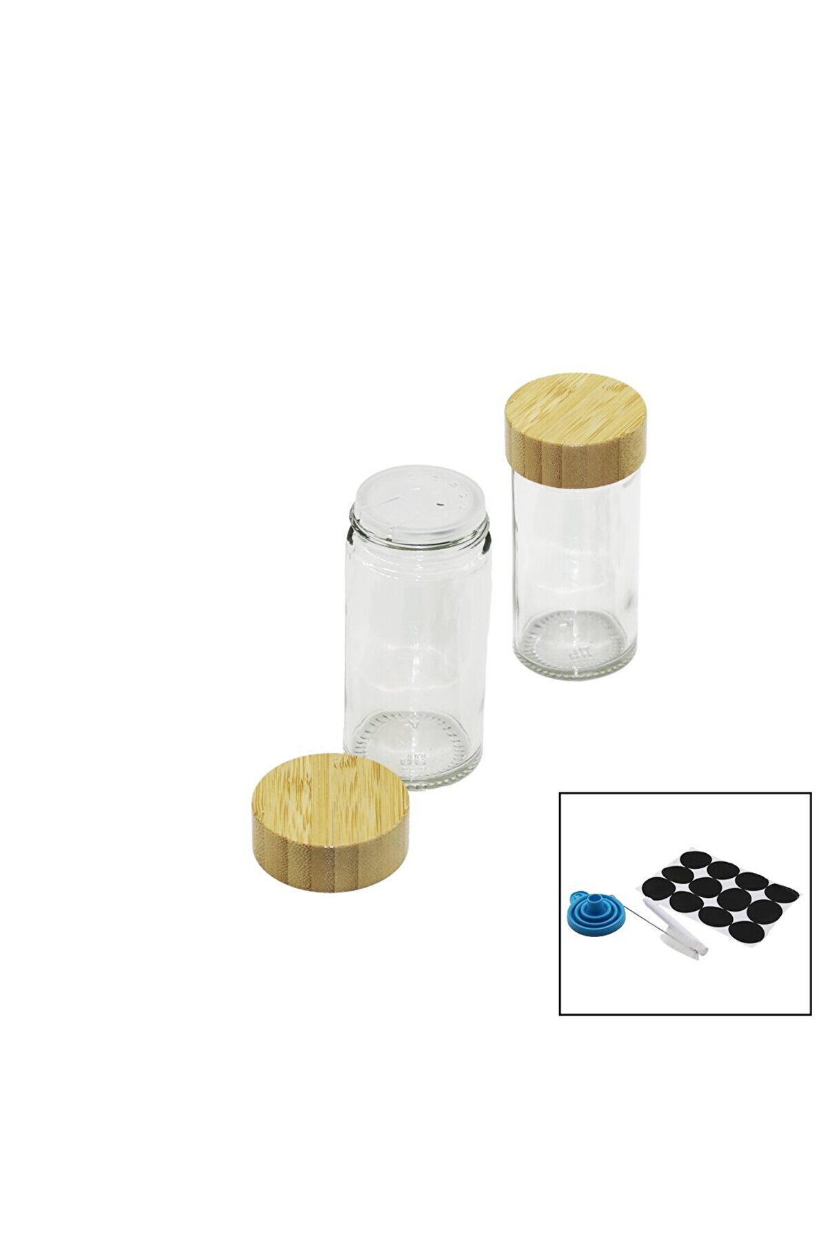 Go İthalat 12&rsquo;Li̇ Cam Baharatlık Seti̇ &ndash; Yuvarlak, Bambu Kapaklı Tuzluk Ve Baharat Kavanozu