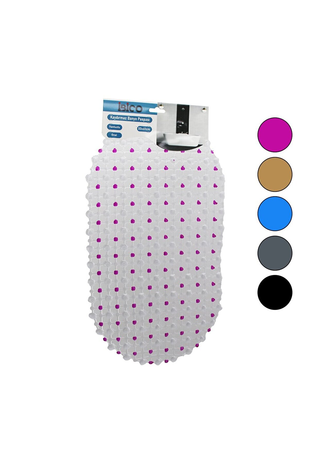 Go İthalat Oval - Eko Pvc +Vantuz Desen - Şeffaf Renkli̇ 122Pcs Vantuz Kaydırmaz Banyo Paspası