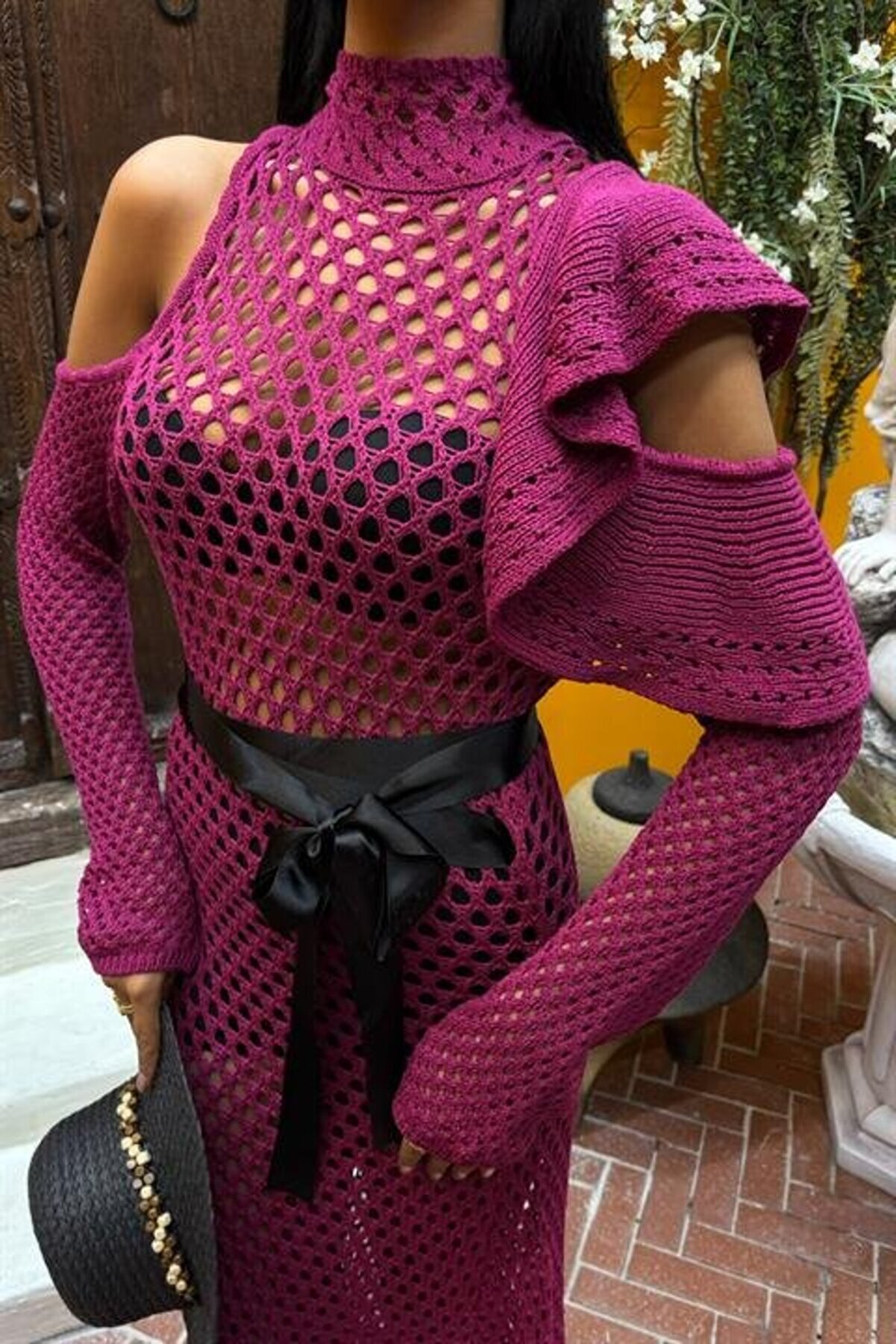 Eyesof Saten Kuşaklı Ajurlu Tri̇ko Elbi̇se 2847