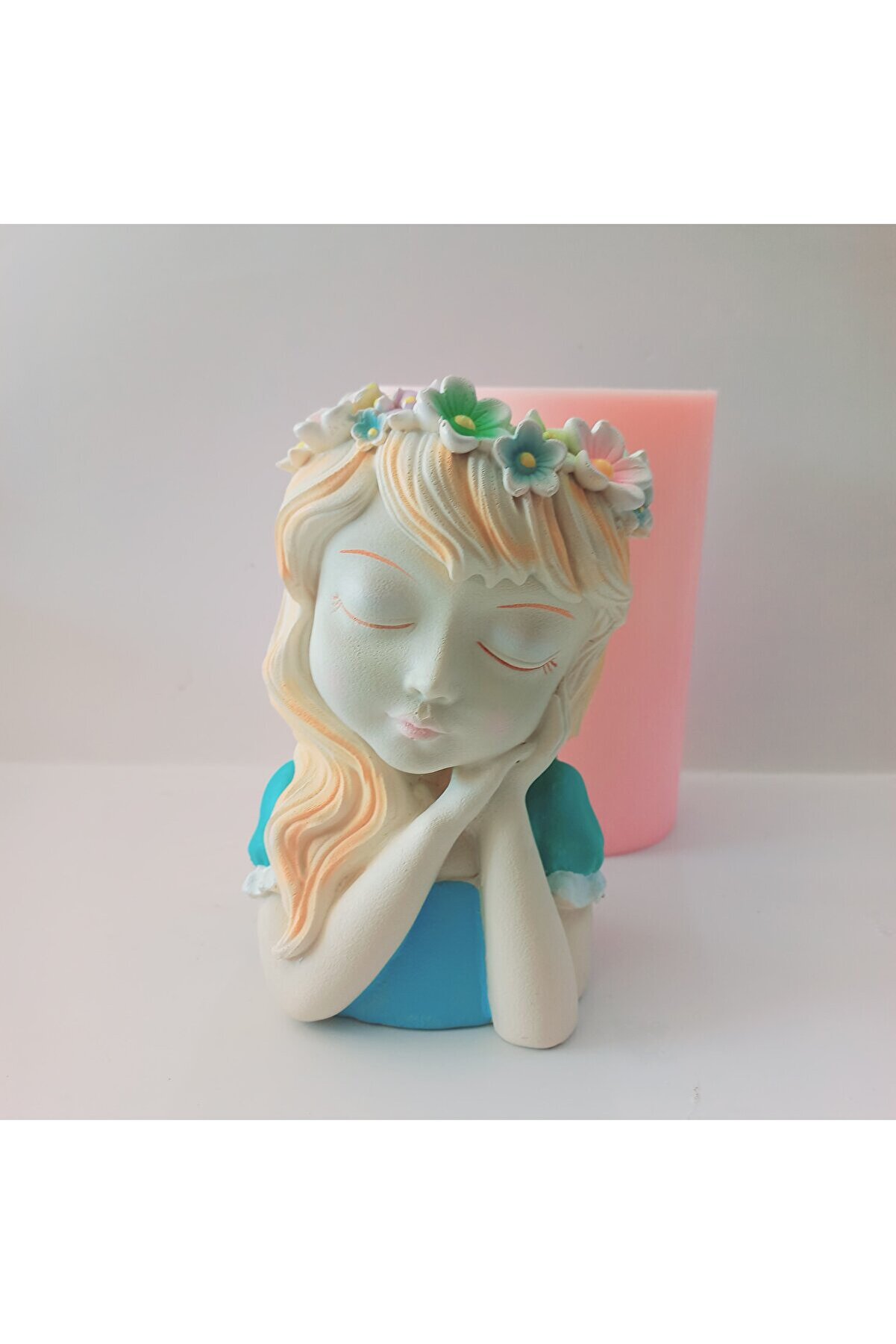 Kalıpcınızburada Çi̇çekli̇ Kız Saksı Si̇li̇kon Kalıp - K8001