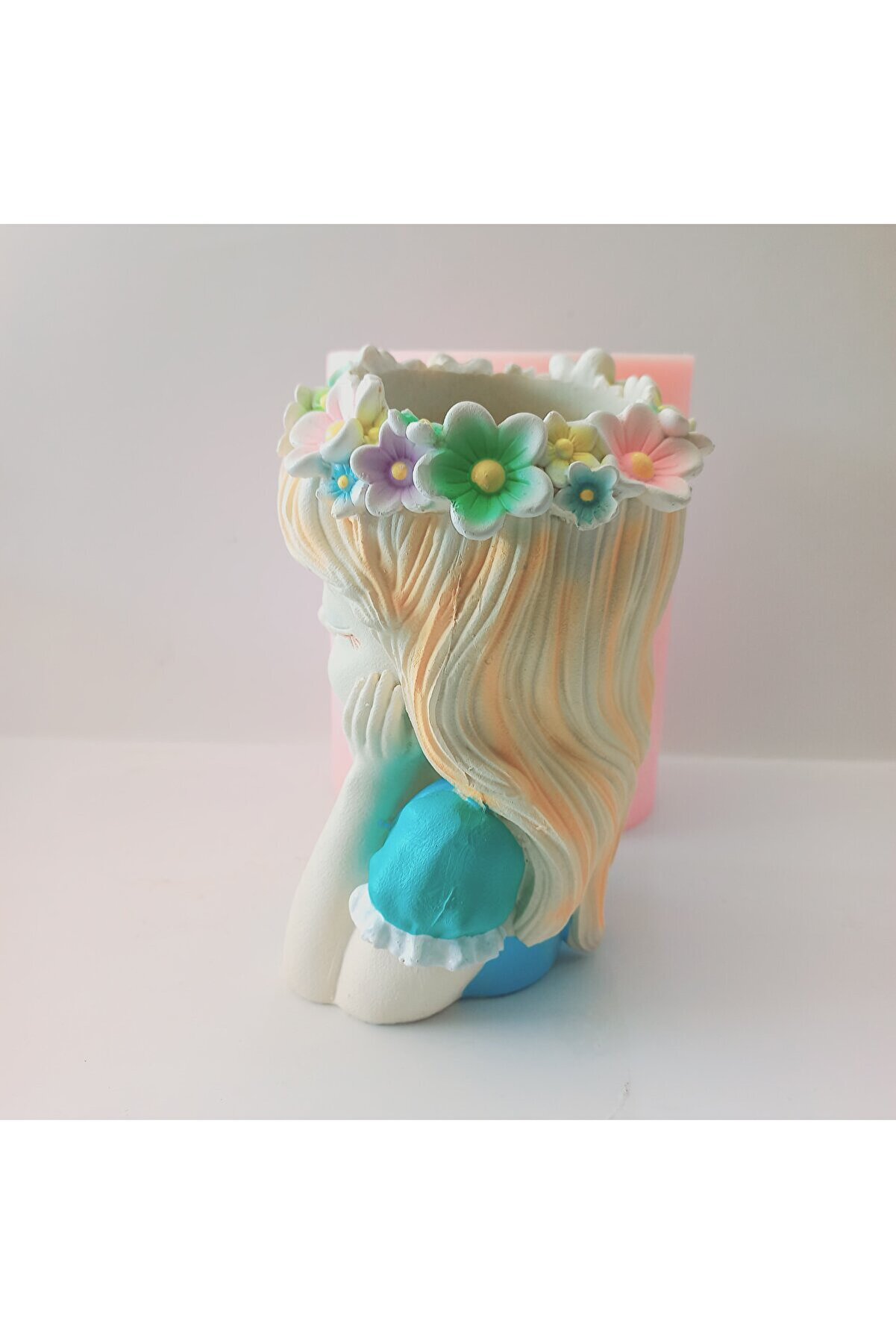 Kalıpcınızburada Çi̇çekli̇ Kız Saksı Si̇li̇kon Kalıp - K8001