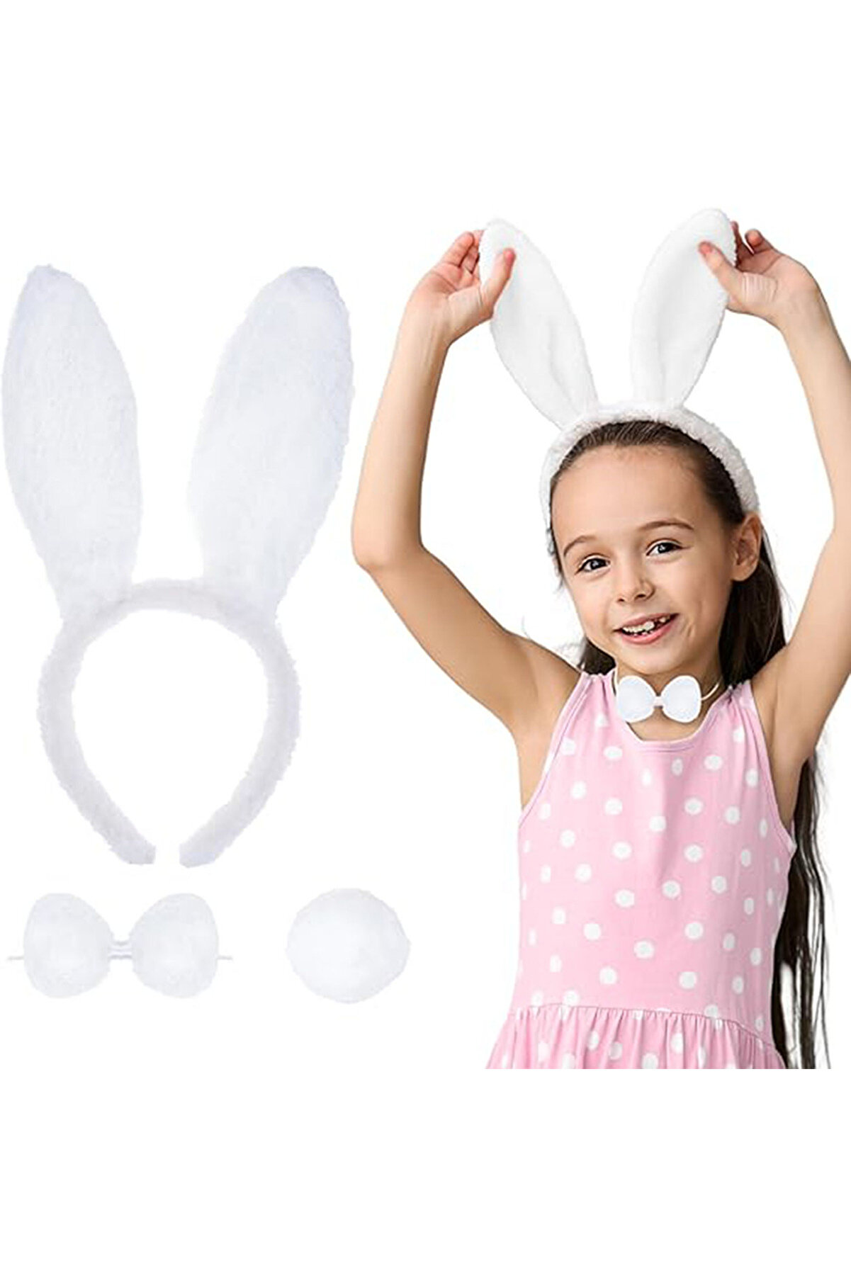 Ethab Ti̇caret Beyaz Tavşan Kost&uuml;m Seti̇ &ndash; Ta&ccedil;, Papyon, Kuyruk (12&rsquo;Li̇ Paket)