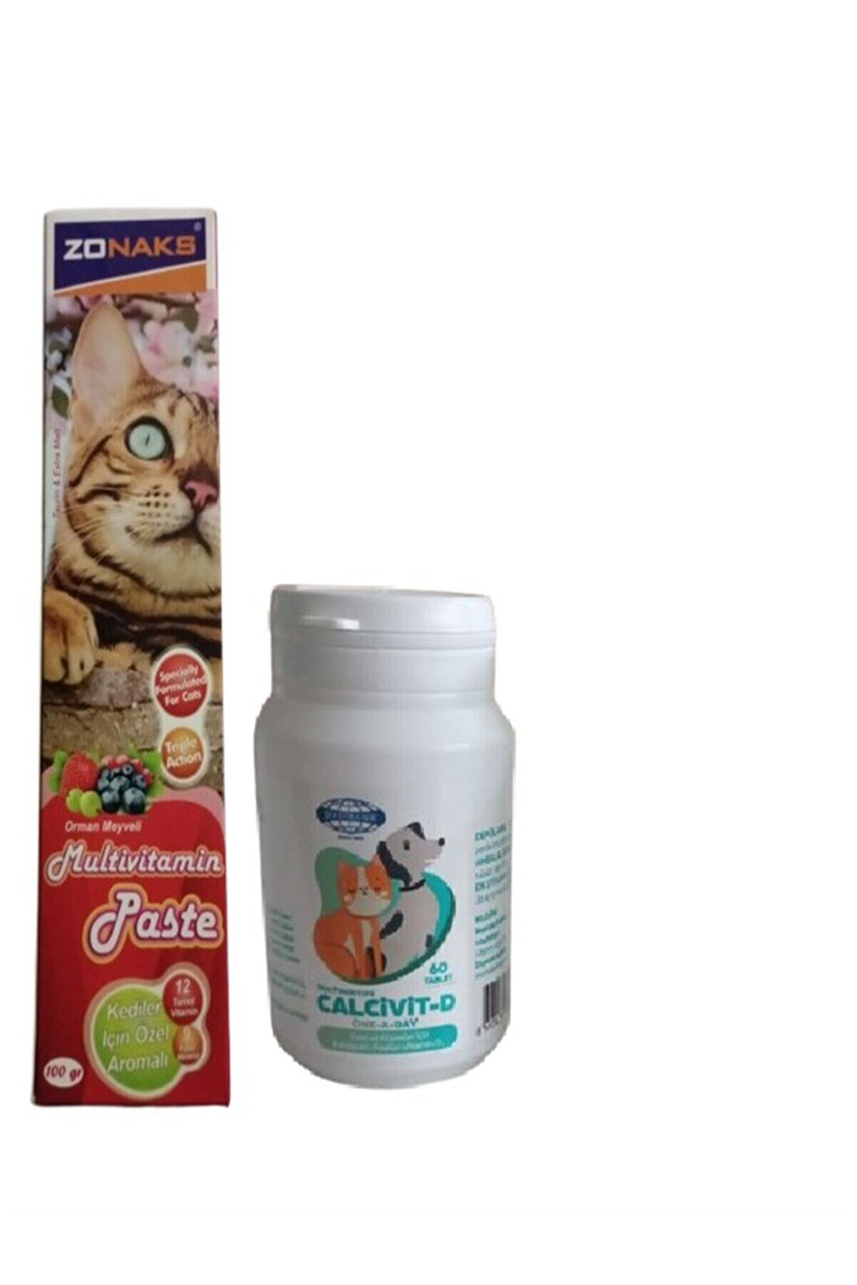 Zonax Kedi̇ler İ&ccedil;i̇n Multi̇vi̇tami̇n(Kedi̇ler İ&ccedil;i̇n &Ouml;zel Aromalı) İ&ccedil;eri̇kli̇ Pasta 100 Gr Ve Calci̇vi̇t-D 60 Tablet