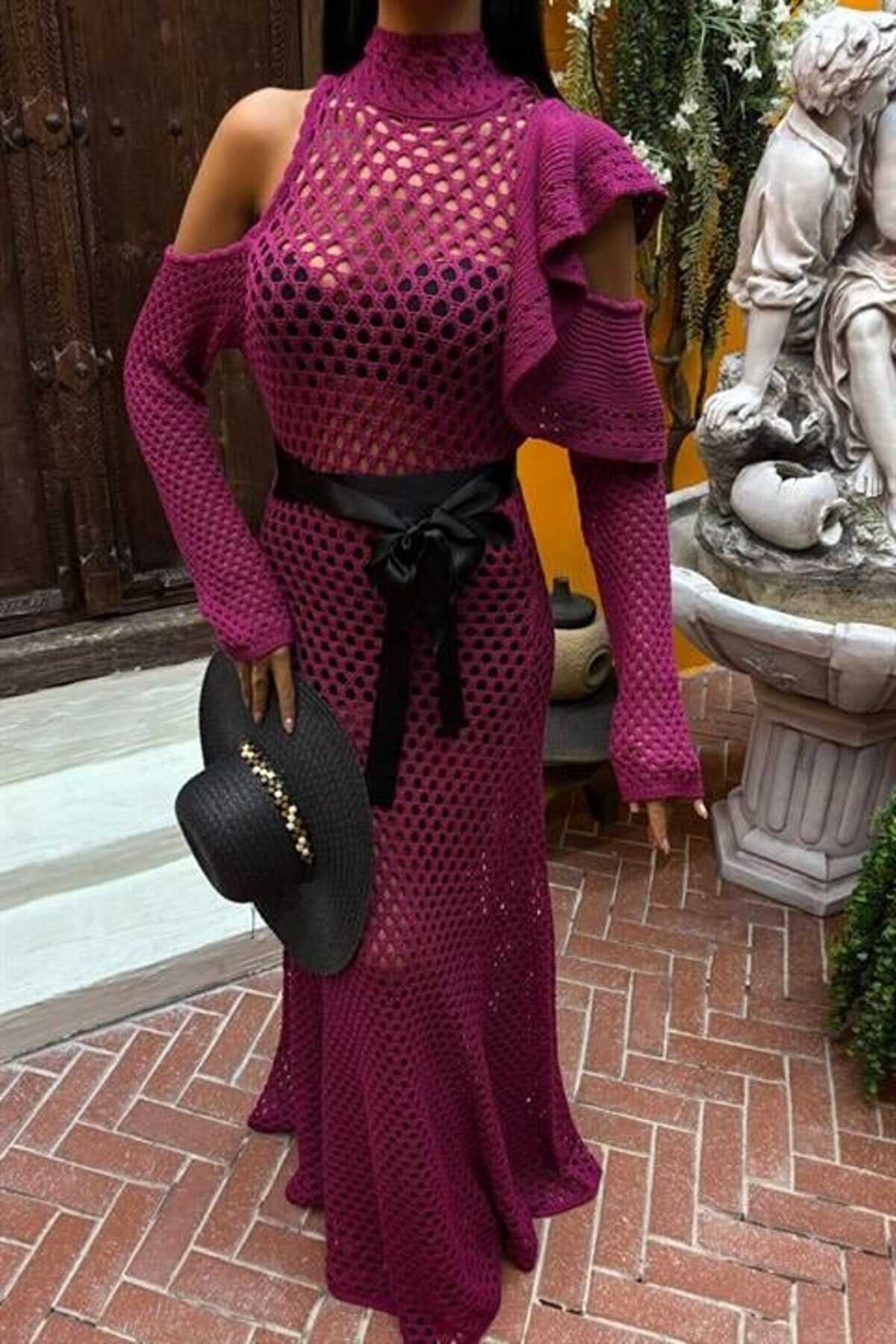 Eyesof Saten Kuşaklı Ajurlu Tri̇ko Elbi̇se 2847