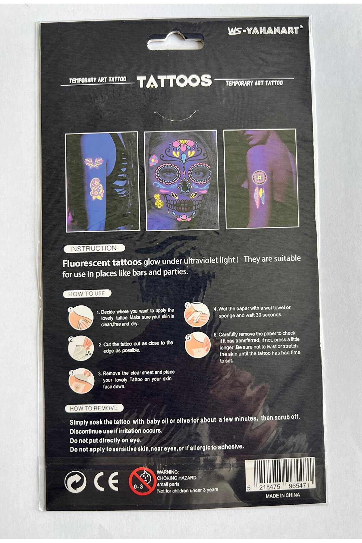 Ai̇rbrush Tattoo Fosforlu Karanlıkta Parlayan 5 Adet Geçi̇ci̇ Dövme Erkek Modelleri̇