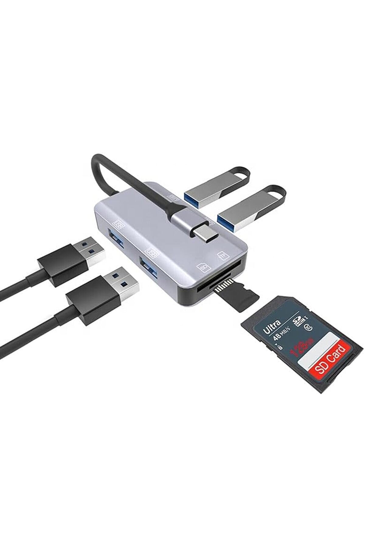 Ezg Mt87 6İn1 Usb 3.1 Type-C Çoklayıcı Otg Kart Okuyucu Mac İphone 15 16 İle Uyumlu Metal Kasa Ez