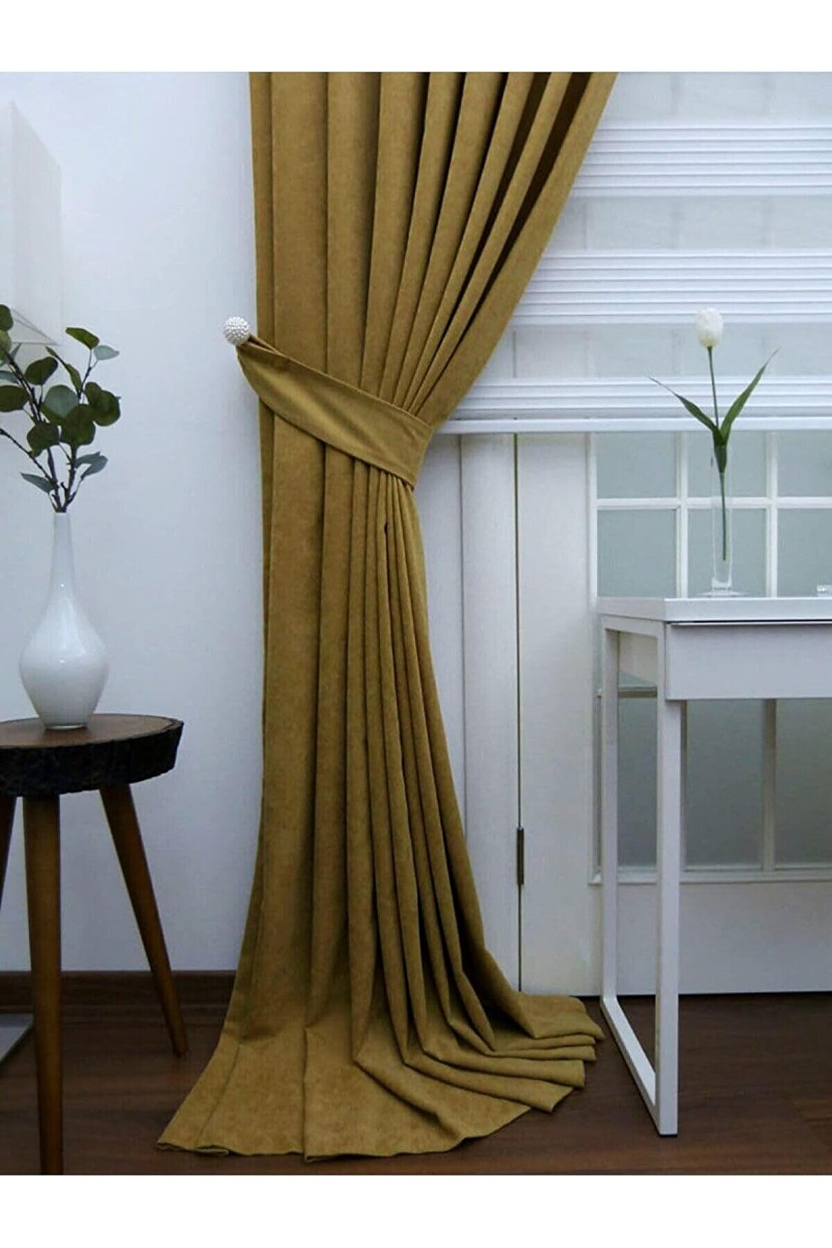 STOREMAX lvnshop Depo Taç Yağ Yeşili Düz Renk 1/3 Sık Pileli Fon Sık Pile Tek Kanat evd-YAGYESILI001, Yağ Yeş