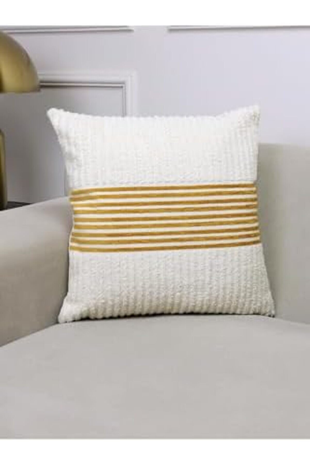 Home Ella Krem Ve Hardal Çi̇zgi̇li̇ 43X43 Kare Kırlent Kılıfı 43 X 43