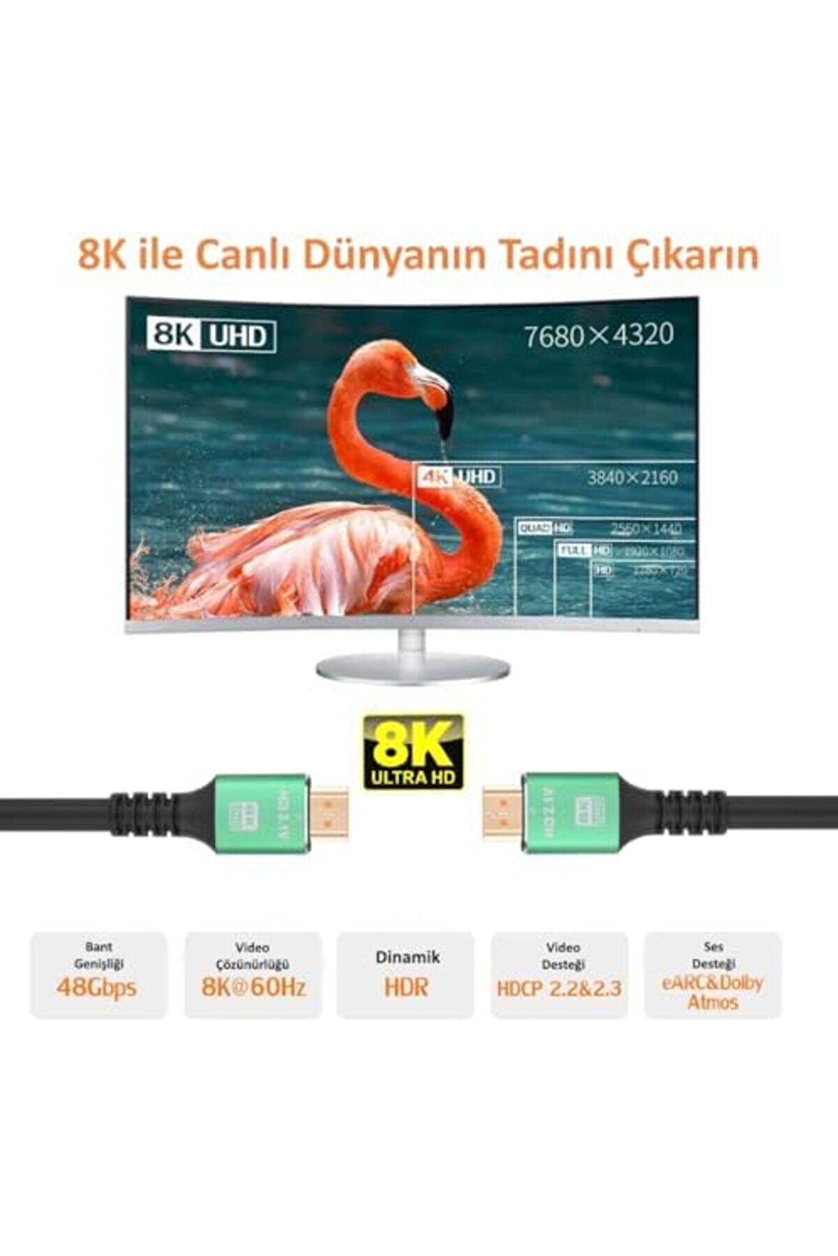 Vegashop (Cps8K30) 3Mt 8K 60Hz Hdmı 2.1 - Ethernet 48 Gbps Metal Başlık Hdmı Kablo 1032927