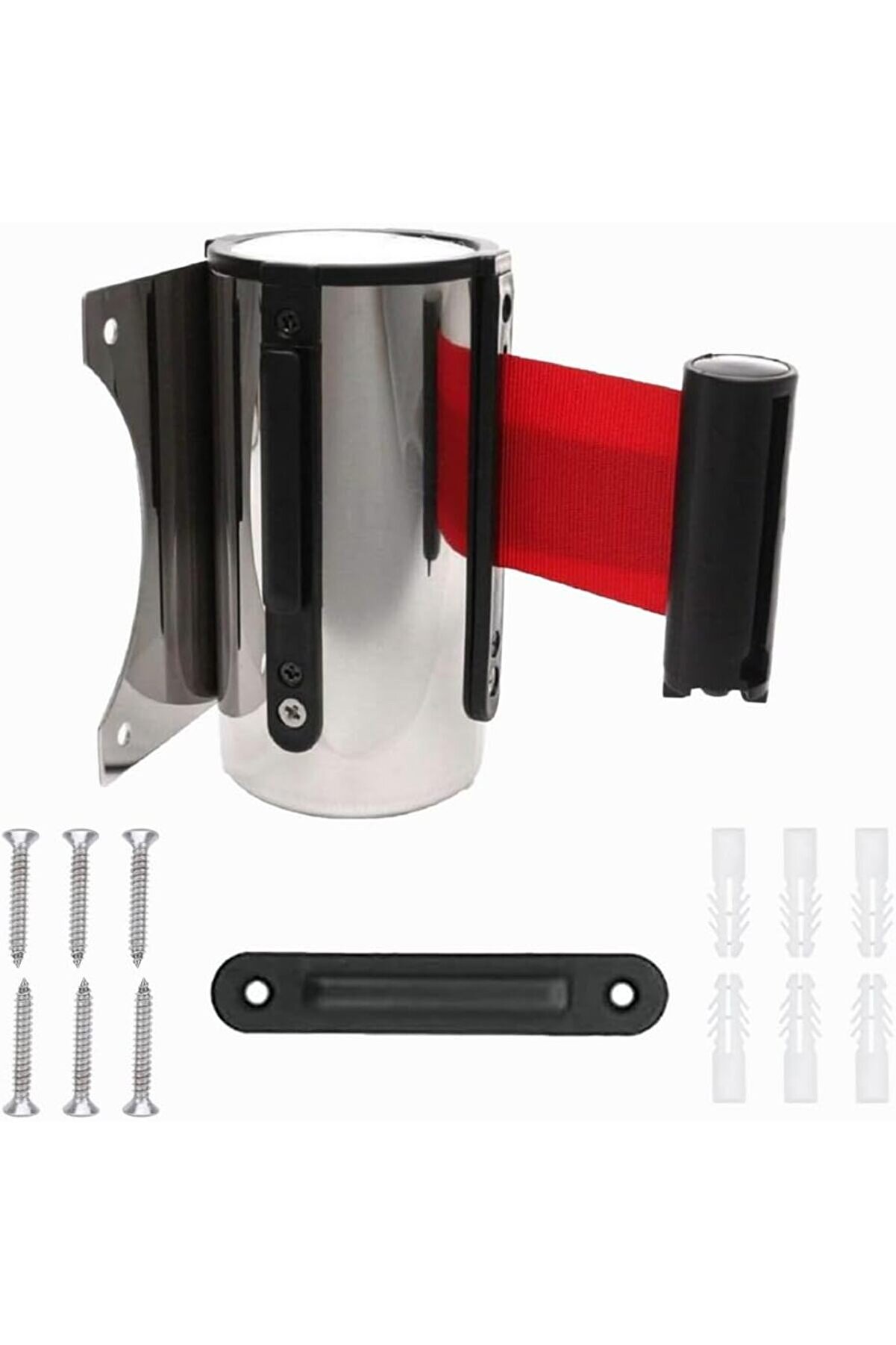 STOREMAX LR-YBDB Duvara Monte Şerit Bariyer | 3m Geri &Ccedil;ekilebilir Şerit | Paslanmaz &Ccedil;elik G&ouml;vde