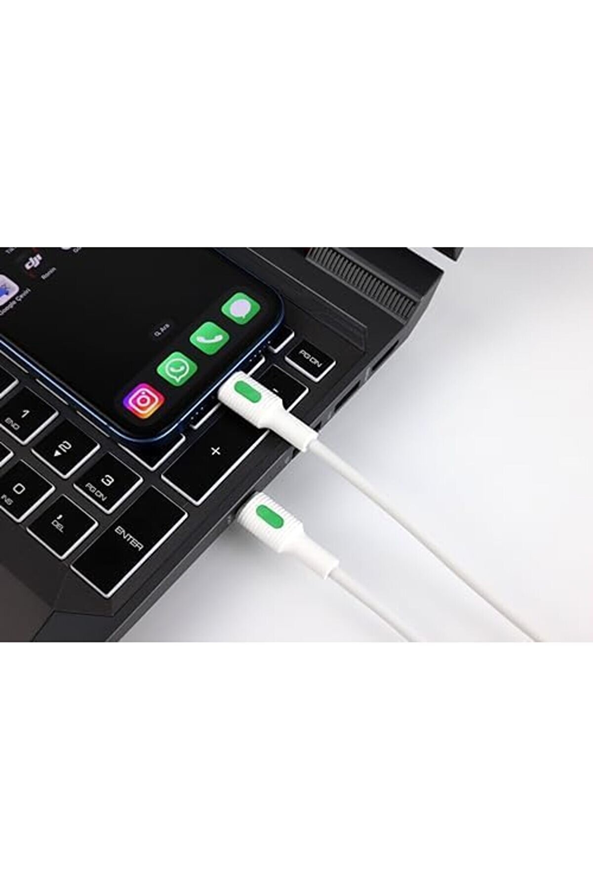 Uyumlu Type C- Pd Hızlı Şarj Kablosu (Beyaz + Yeşi̇l/Beyaz Uç) (150 Cm) Newdesi̇ng 842385