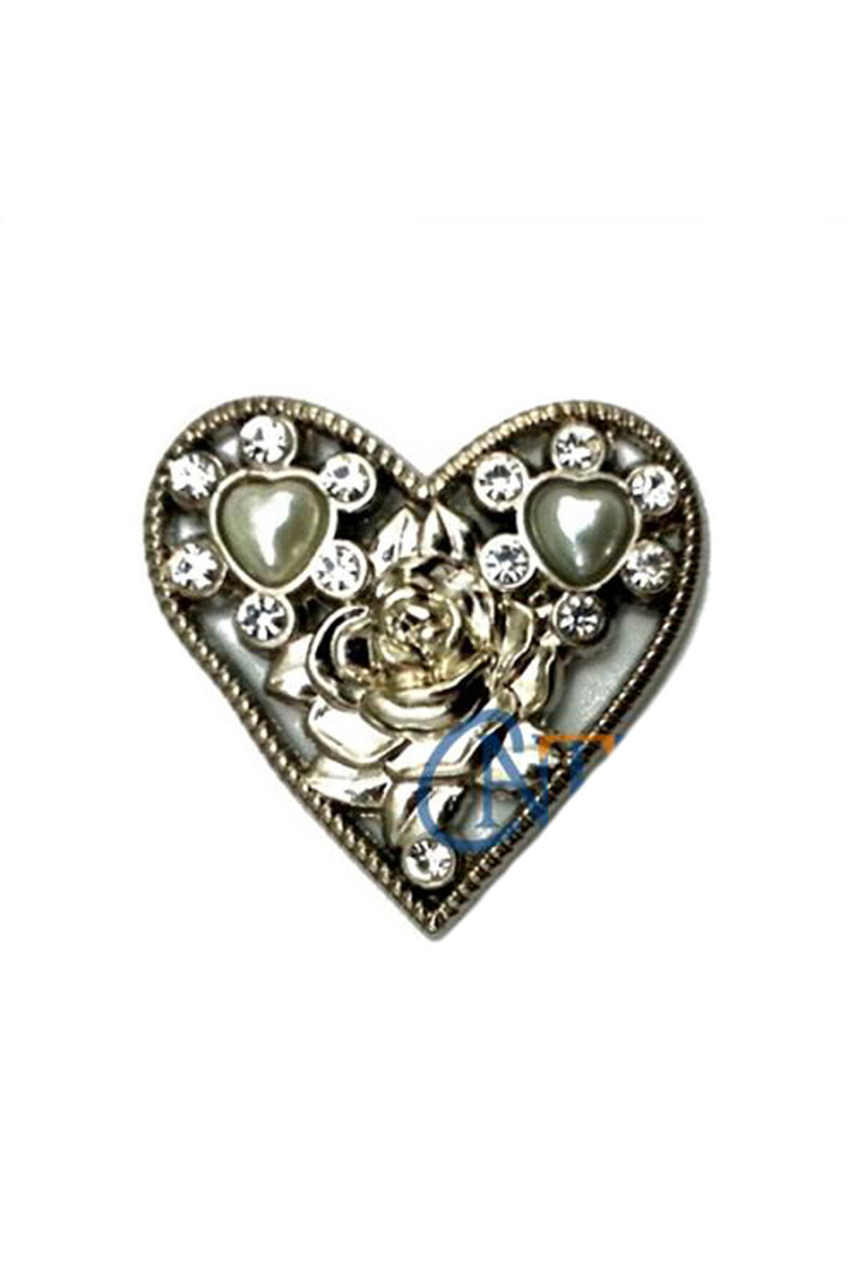 evimdeyokyok Taşlı Kalp Broş, Kutu, Sandık Süsü - Nikel, 10 Adet