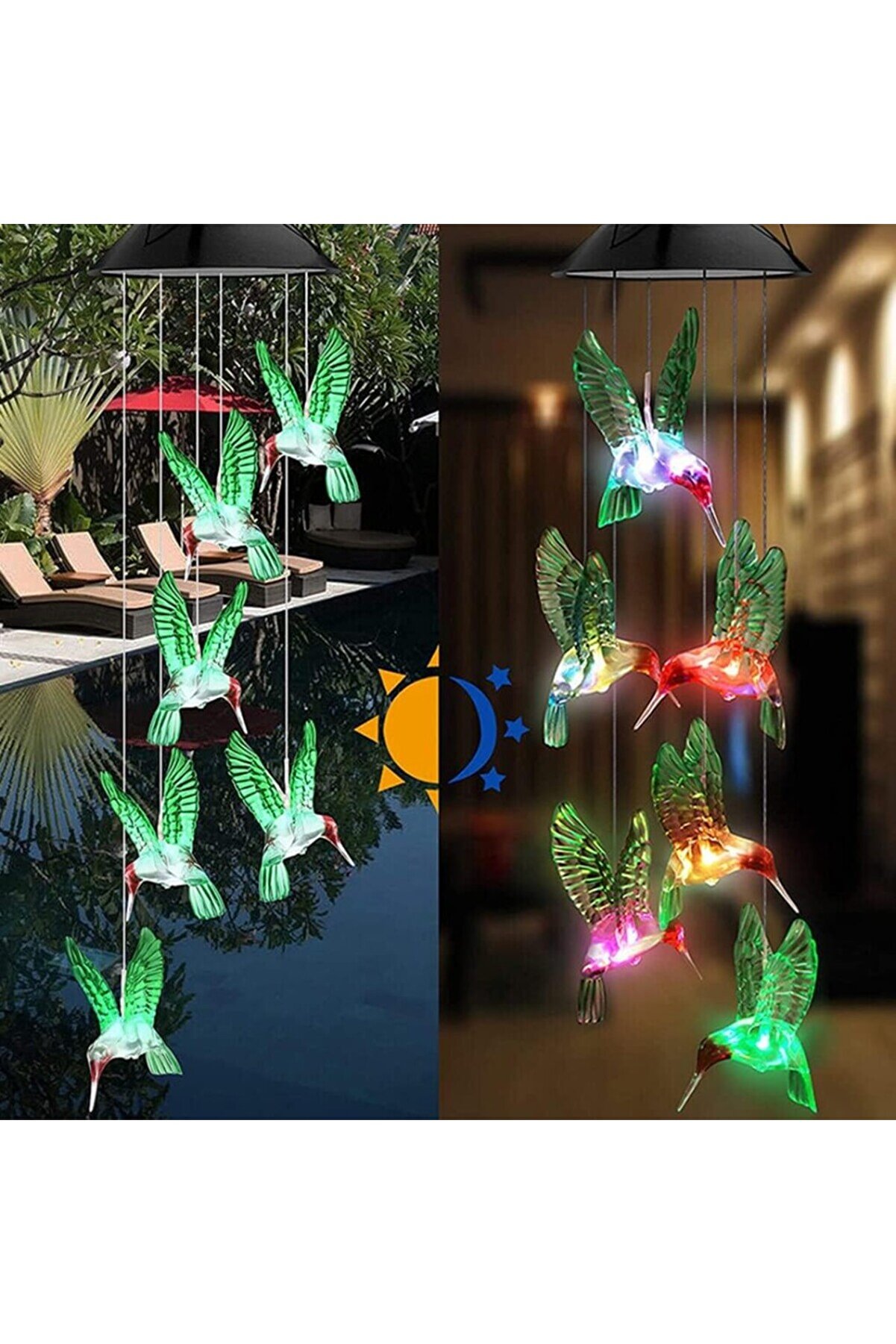 evimdeyokyok Solar Led Işıklı Kuşlu Bahçe Dekoru 6 Ledli,Renkli Işık