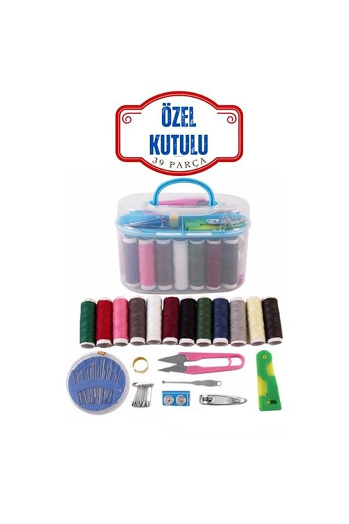 Toptan Bulurum Özel Kutulu 39 Parça Dikiş Seti – Renkli İplikler, Makas, İğne, Mezura ve Aksesuarlar 711837