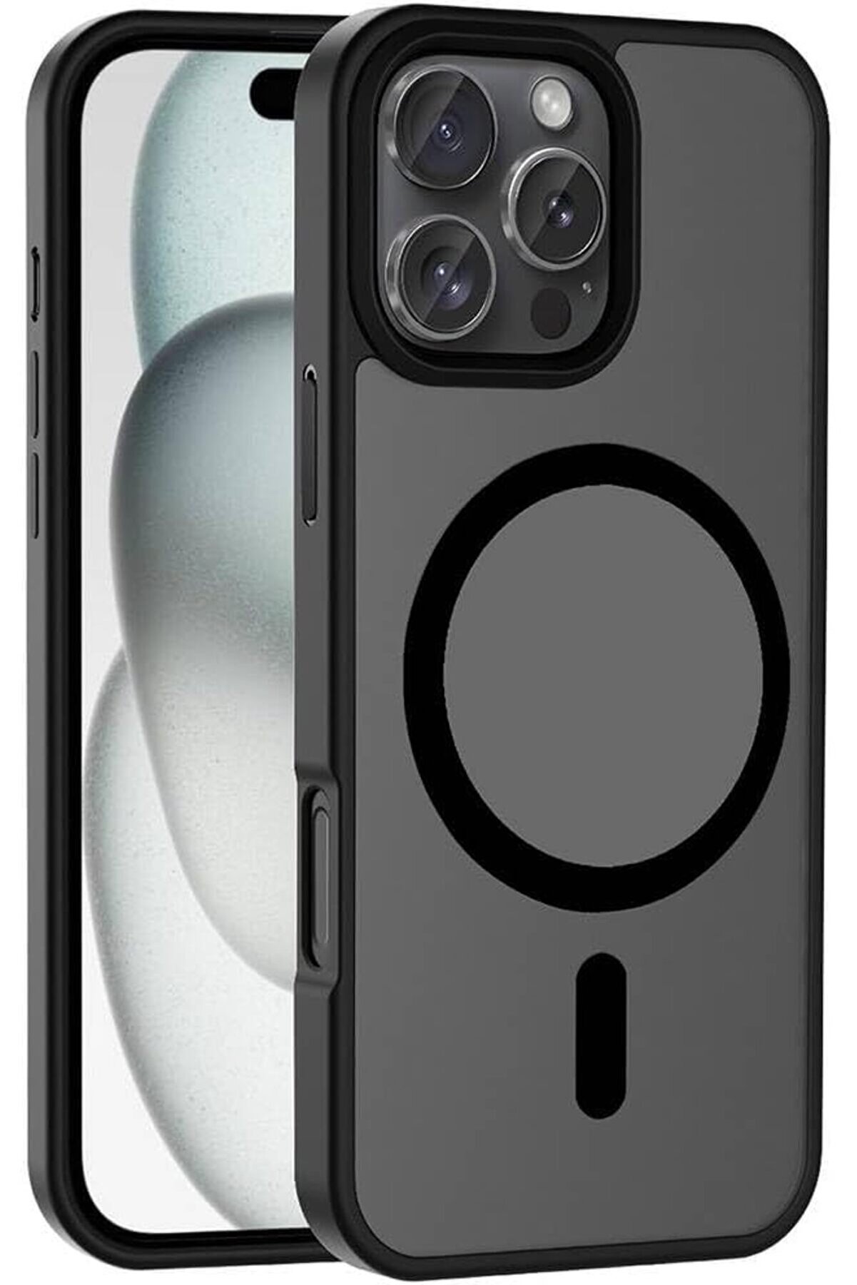 STOREMAX ynsShoping ile uyumlu 16 Pro Max Kılıf M-safe Şarj Özellikli Mat Arka Yüzey Sio Kapak Siyah NewTrren