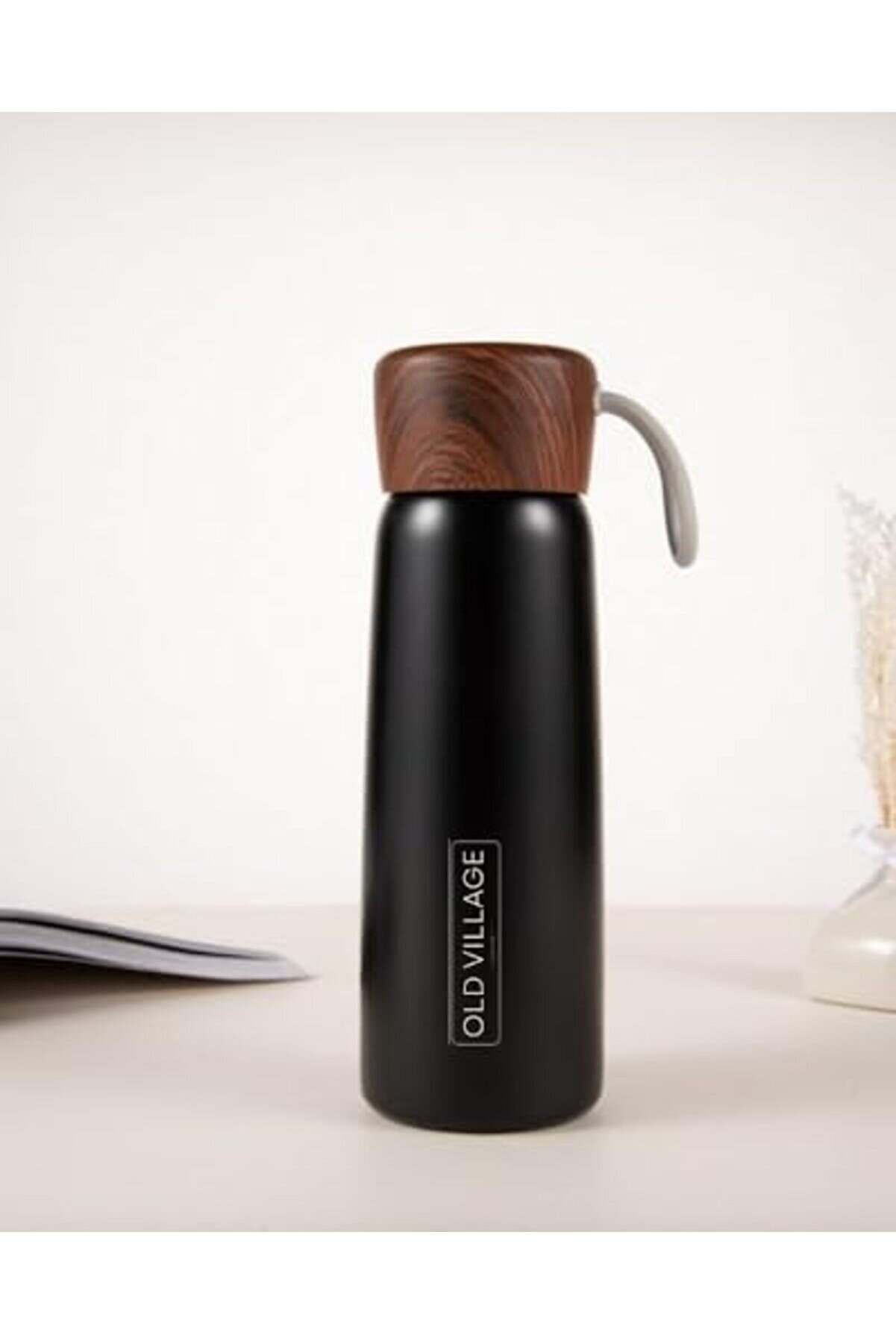 Snshop Vi̇llage Concept Paslanmaz Çeli̇k 400 Ml Ahşap Desen Kapaklı Vakum Seyahat Termosu, Su Şi̇ş