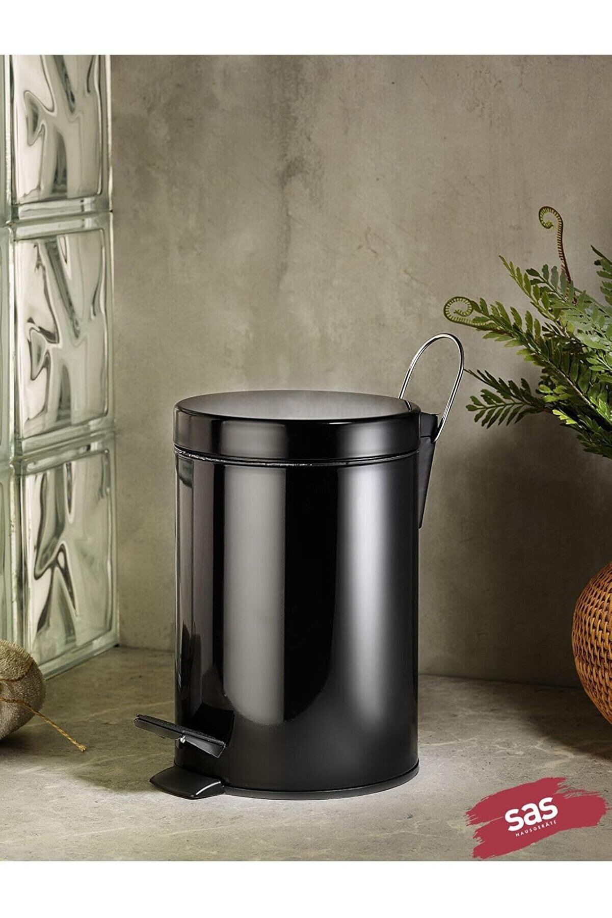 STOREMAX snShop Haus Banyo Tuvalet Balkon Mutfak, Siyah Renkli Pedallı Metal Çöp Kovası 5 Litre 467437