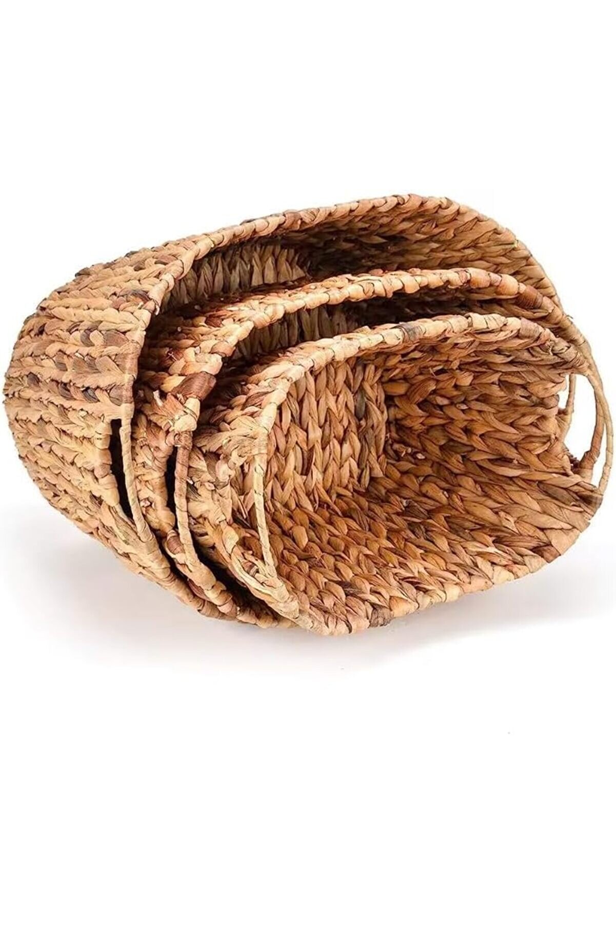 STOREMAX polysight 3'lü Kulplu Hasır Sepet Organizer –, El Yapımı, Organik, Dekoratif Saklama Sepeti – Çok Am