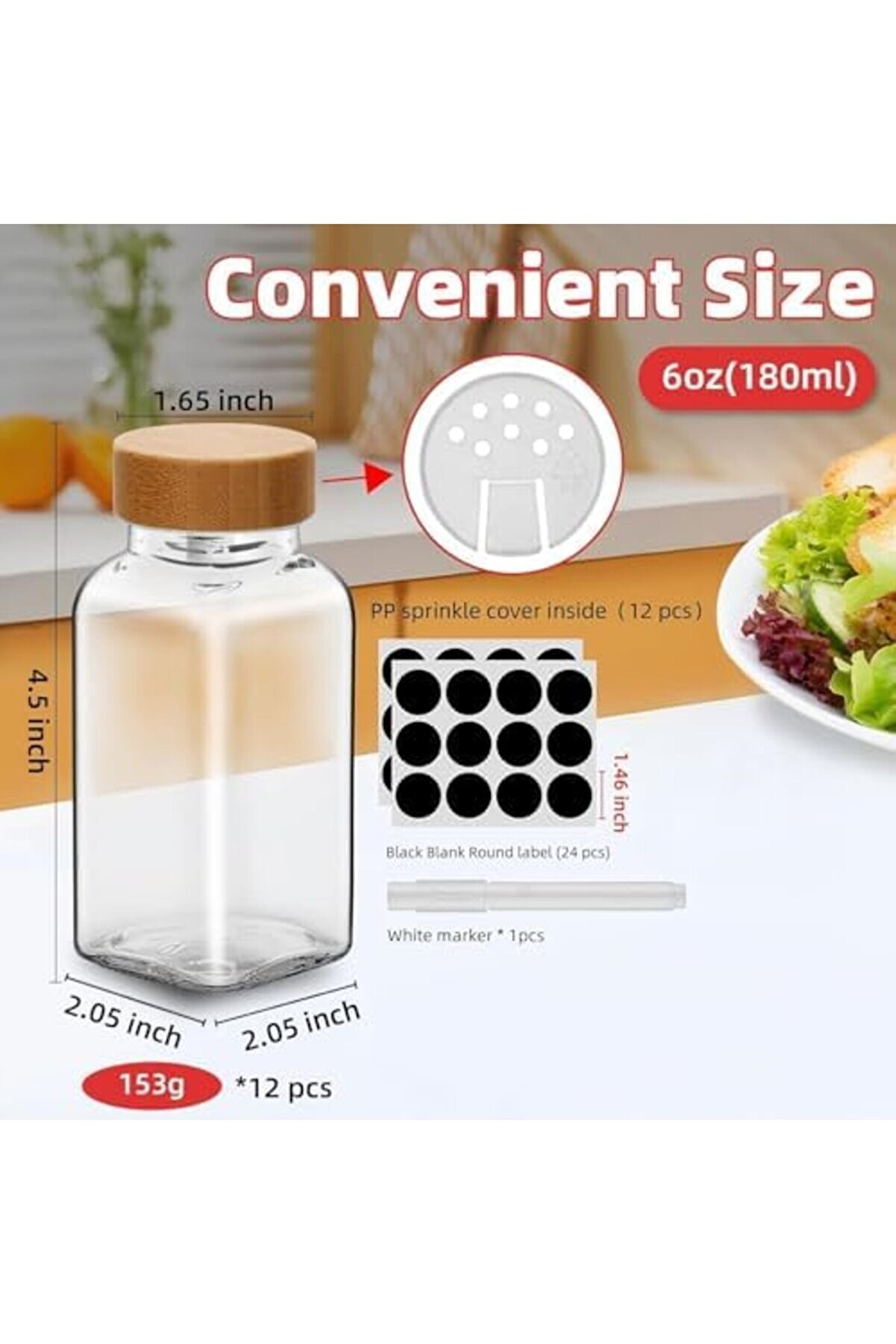 6 Lı Eti̇ketli̇ Ve Beyaz Kalemli̇ Baharat Cam Kavanozlar, Baharatlarınızı Ayırabi̇leceği̇n