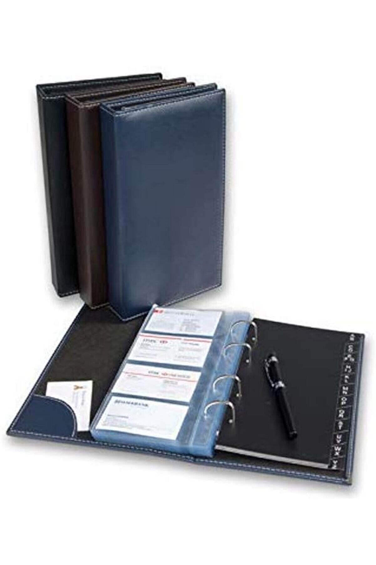 STOREMAX MoysHops 507 deri kartvizitlik mekanizmalı 4 sıralı 24 sayfalı, 192 kart kapasiteli A-Z indeksli