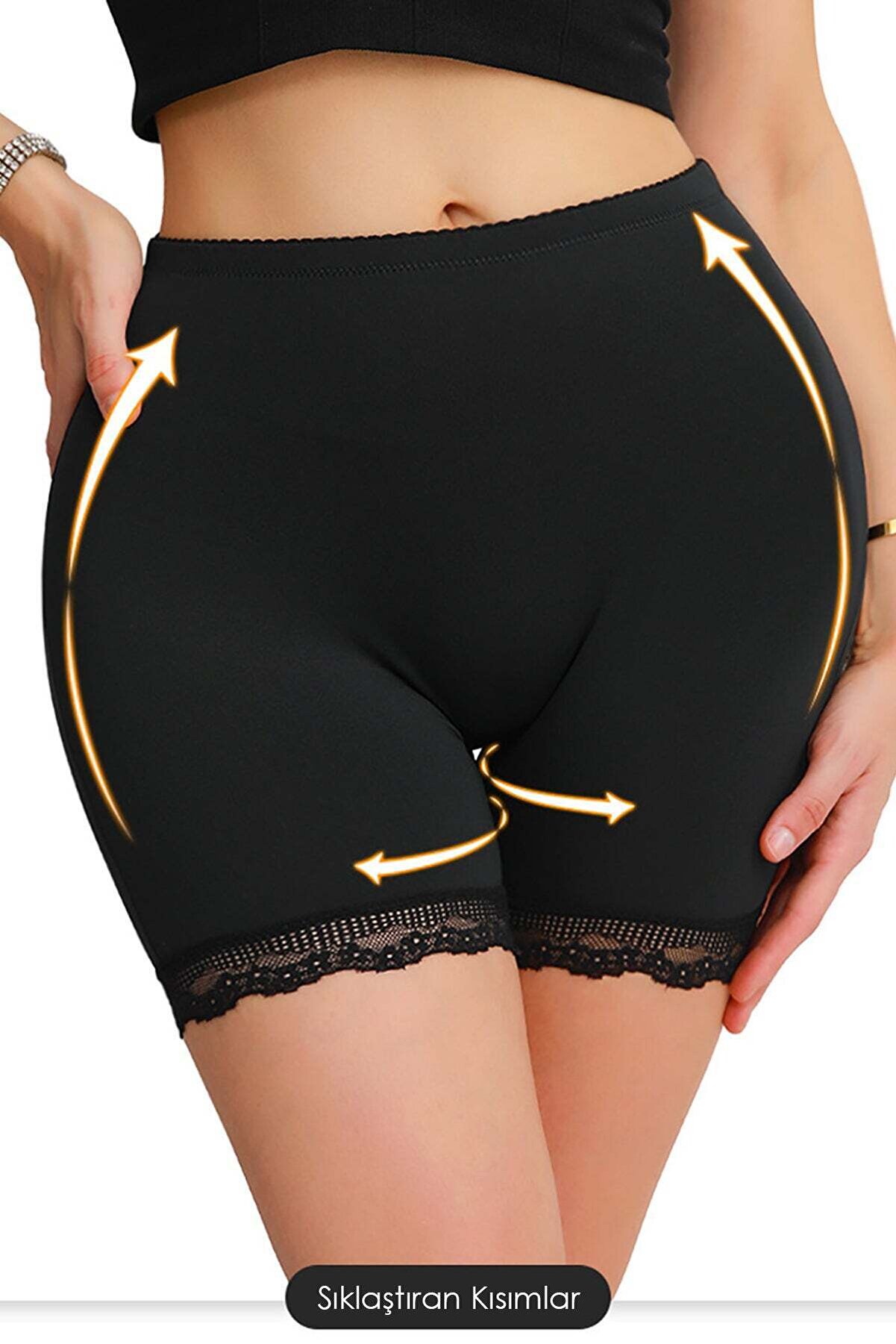 Ethab Ti̇caret Kadın Si̇yah Pop Up Kal&ccedil;a Kaldırıcı Ve Seki̇llendi̇ri̇ci̇ Dantel Pa&ccedil;alı Şort K&uuml;lot