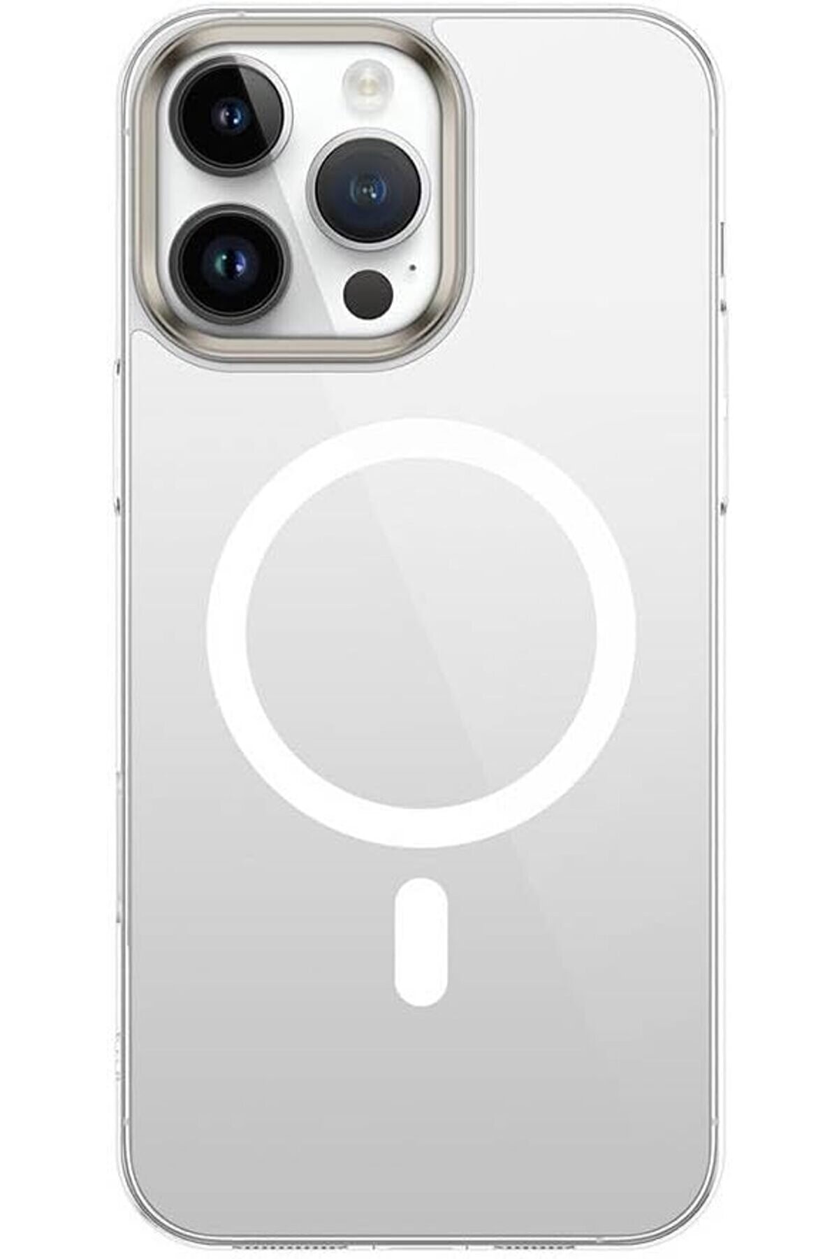 STOREMAX flashtrend ile uyumlu 16 Pro Max Kılıf M-safe Şarj &Ouml;zellikli Şeffaf Cam Arka Y&uuml;zey G-Glass Kapak Şef