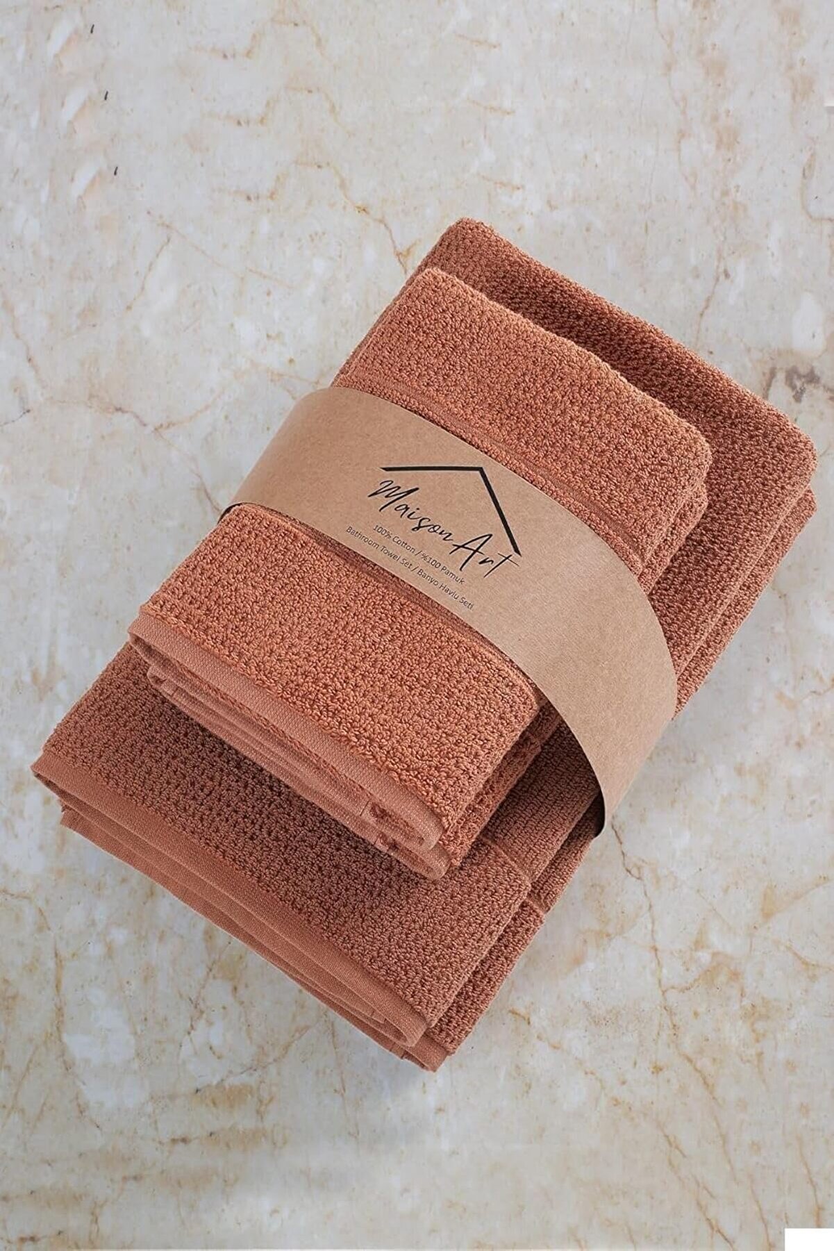 STOREMAX lvnmblya Tekstil Royal | 50x90-70x140 Cm 4'Lü Banyo Havlu Seti,%100 Pamuklu Havlu Takımı Kiremit