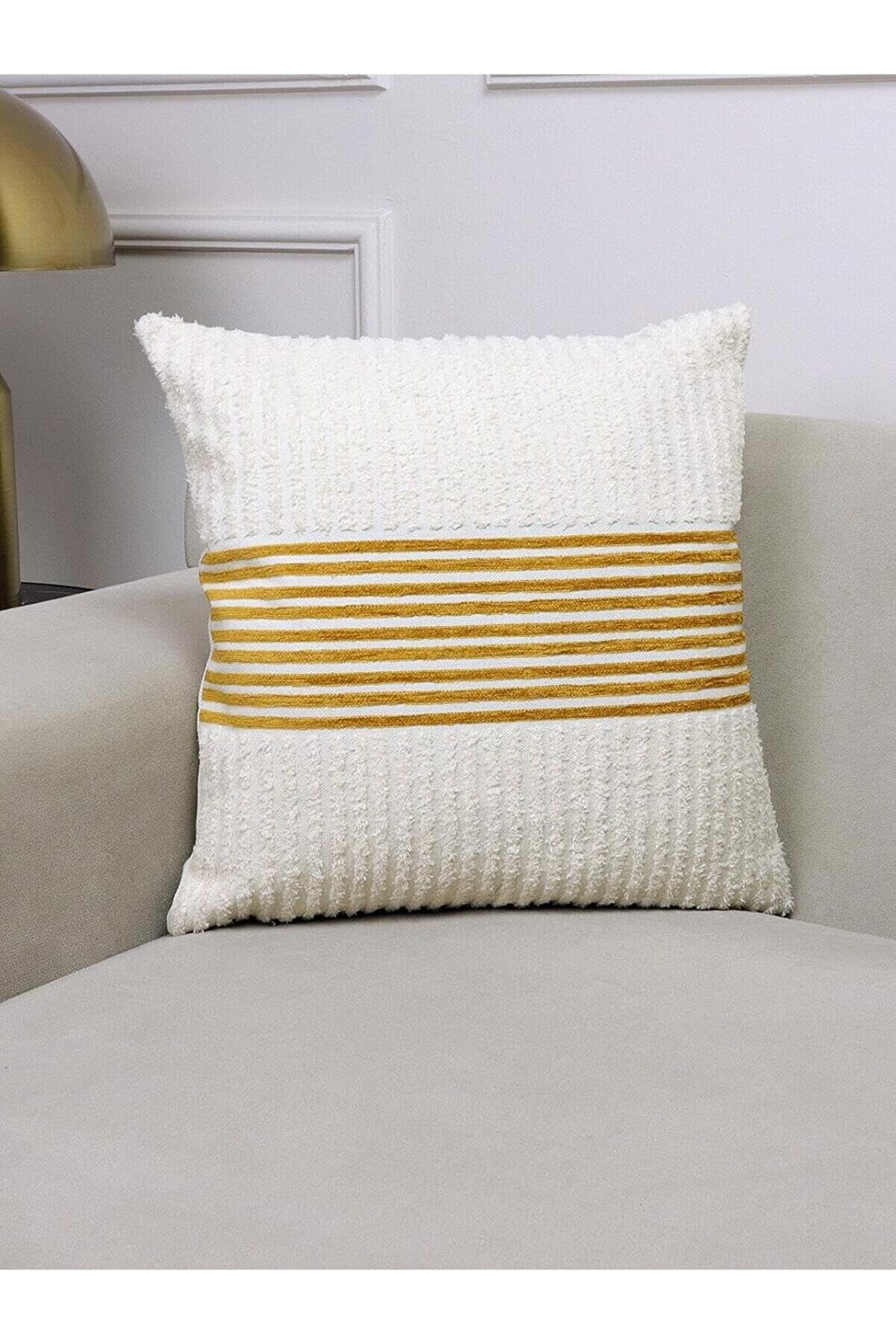 STOREMAX Home Ella Krem ve Hardal Çizgili 43x43 Kare Kırlent Kılıfı 43 x 43