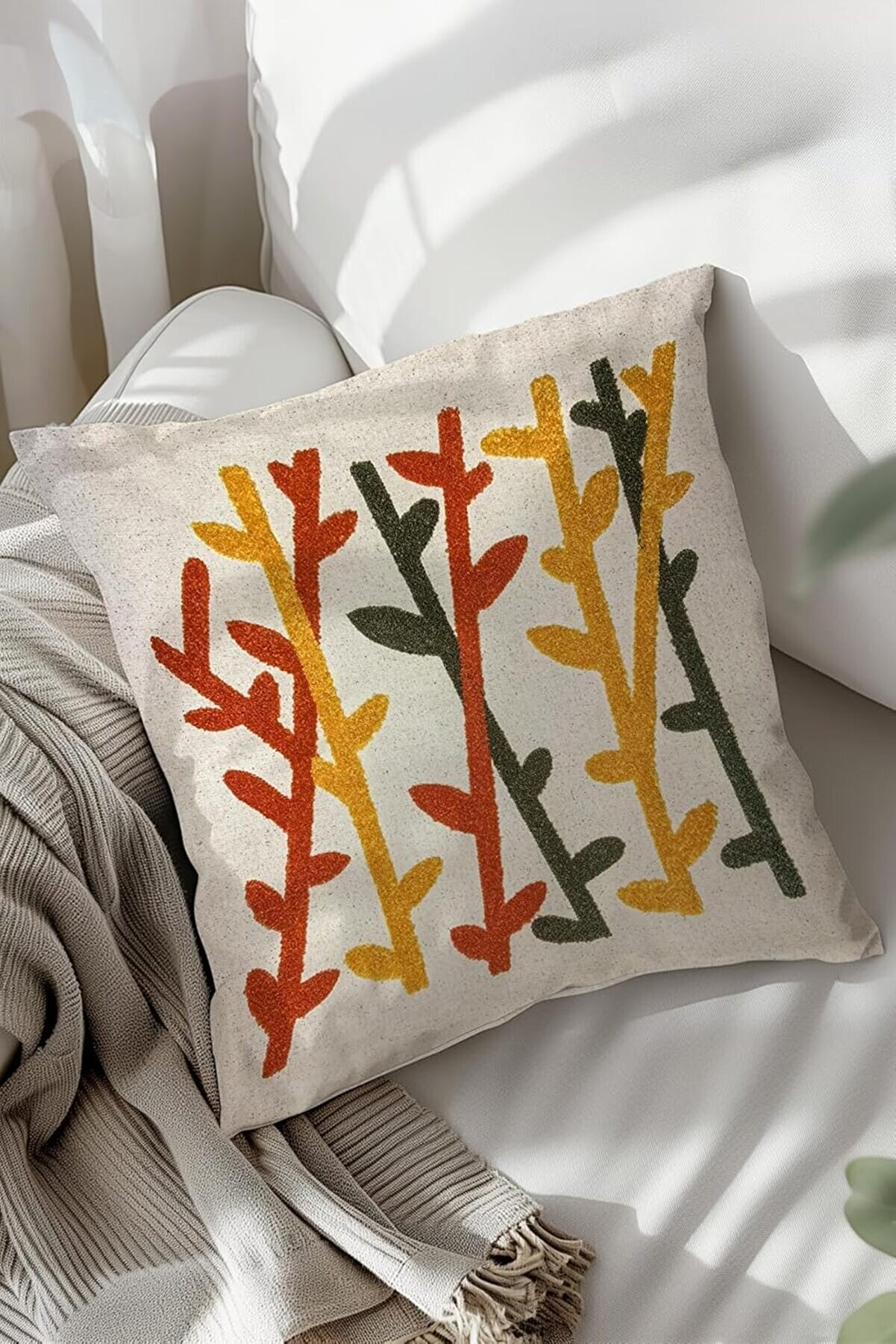 STOREMAX oskyshopc Bambu Nakışlı Dekoratif Kırlent Kılıfı, Panç Kırlent ve Yastık Kılıfı, 44x44 cm newdesing