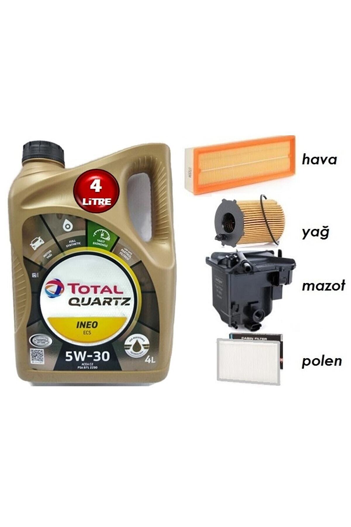 TOTAL İneo Ecs 5w30 4lt Yağ Peugeot 407 1.6 Dizel 5 Li Yağ Bakım Seti 2004-2011