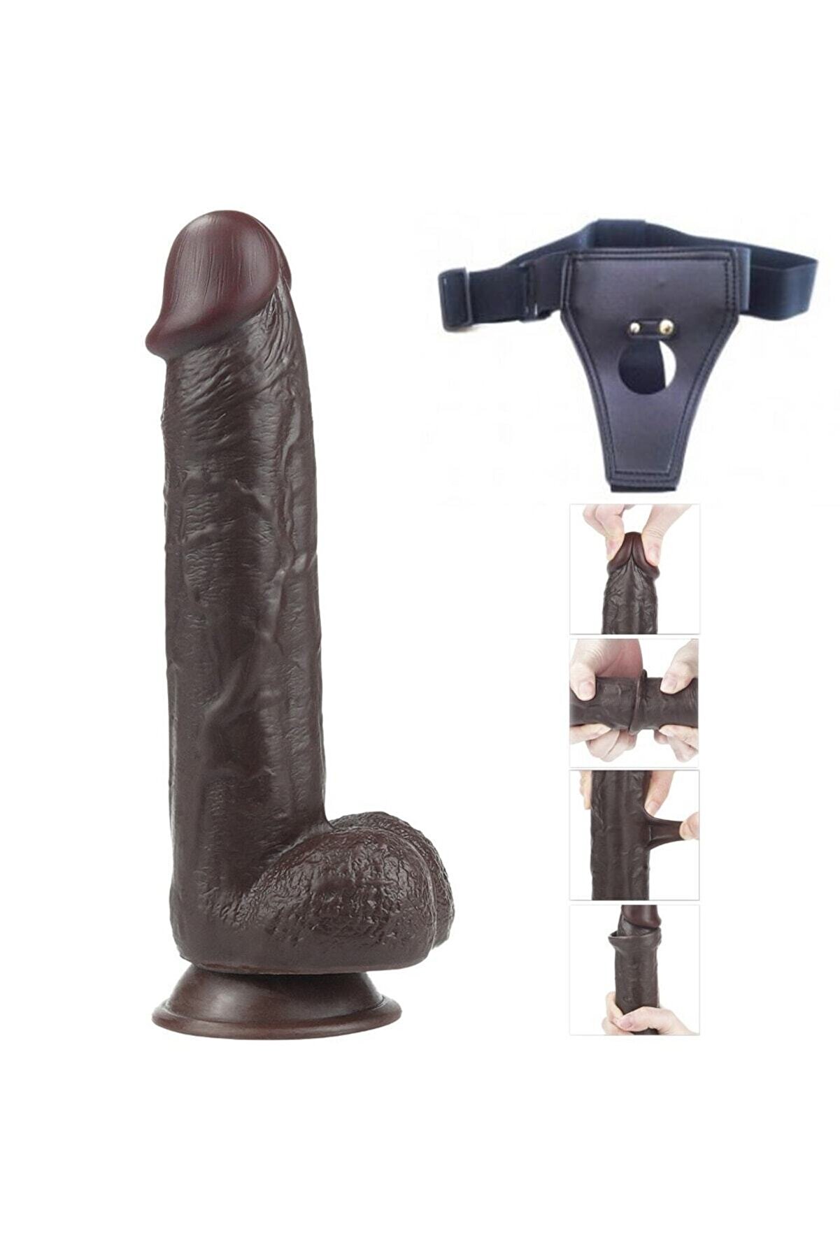 Meyrabest G&uuml;&ccedil;l&uuml; Vantuz Ile Sabi̇tlenebi̇li̇r 24 Cm Ger&ccedil;ek Damar G&ouml;r&uuml;n&uuml;ml&uuml; Hareketli̇ Kemerli̇ Peni̇s