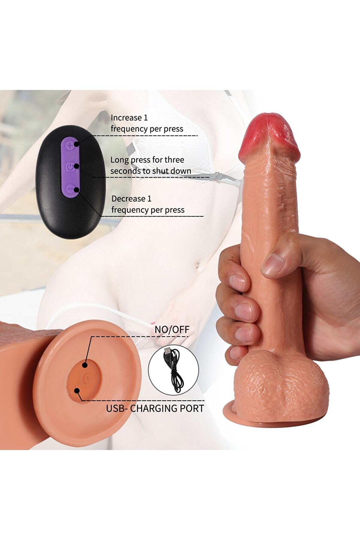 Erox Sean 22 Cm Uzaktan Kumandalı Şarjlı Reali̇sti̇k Vi̇brat&ouml;r