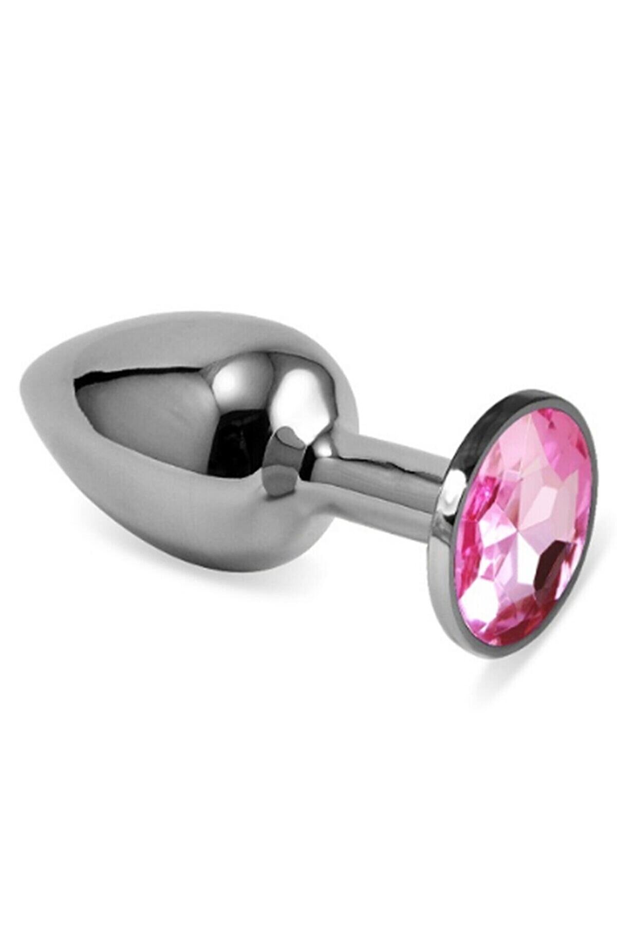 Erox Luxury Si̇lver Pembe Taşlı Orta Boy Metal Anal Plug