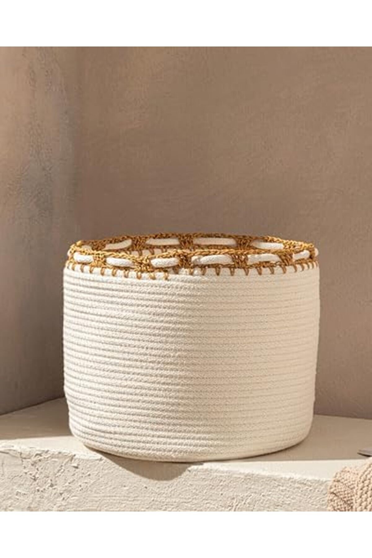 Oskyshopc Lace Örgü Sepet 25X25X20,5 Cm Ekru Newdesi̇ng 842385