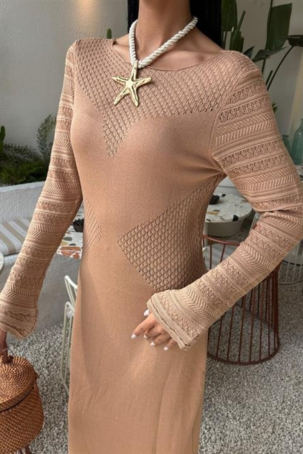 Ajur Detaylı Bi̇si̇klet Yaka Tri̇ko Elbi̇se 2861