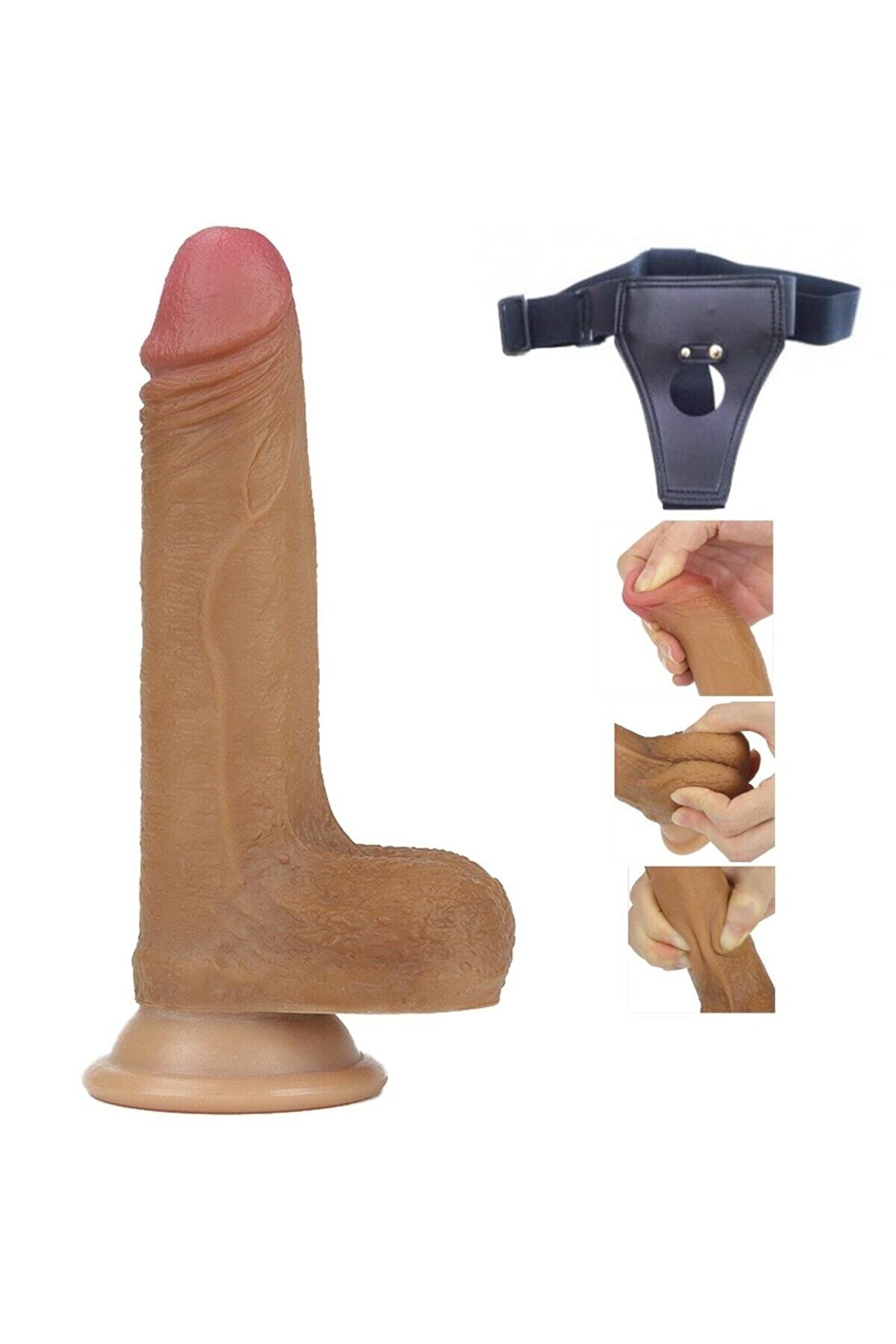 Meyrabest Testi̇sli̇ Ve Ger&ccedil;ek Detaylı Damar G&ouml;r&uuml;n&uuml;me Sahi̇p 18 Cm Yumuşak Dokulu Kemerli̇ Peni̇s